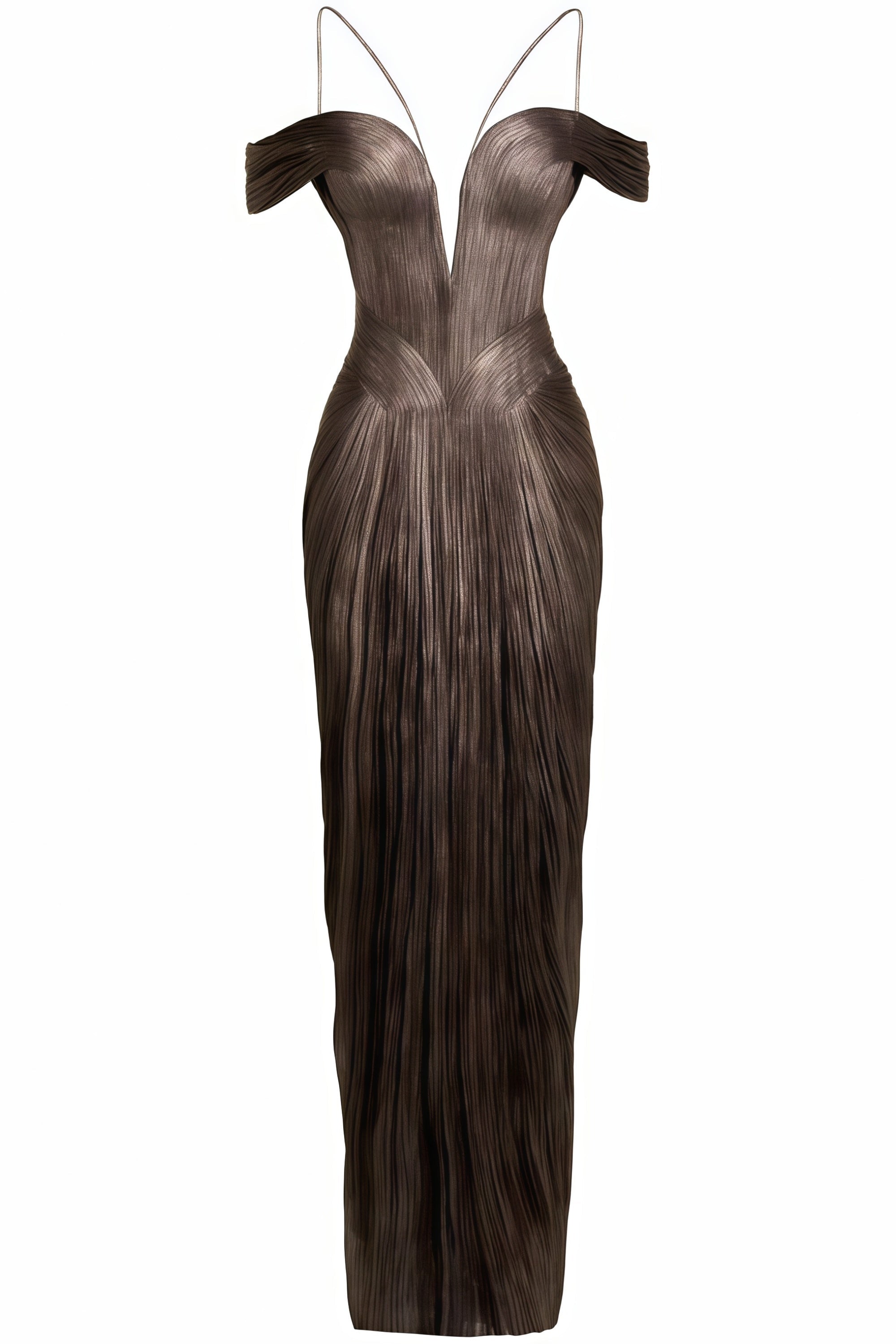 Marise Brown Draped Satin Maxi Dress