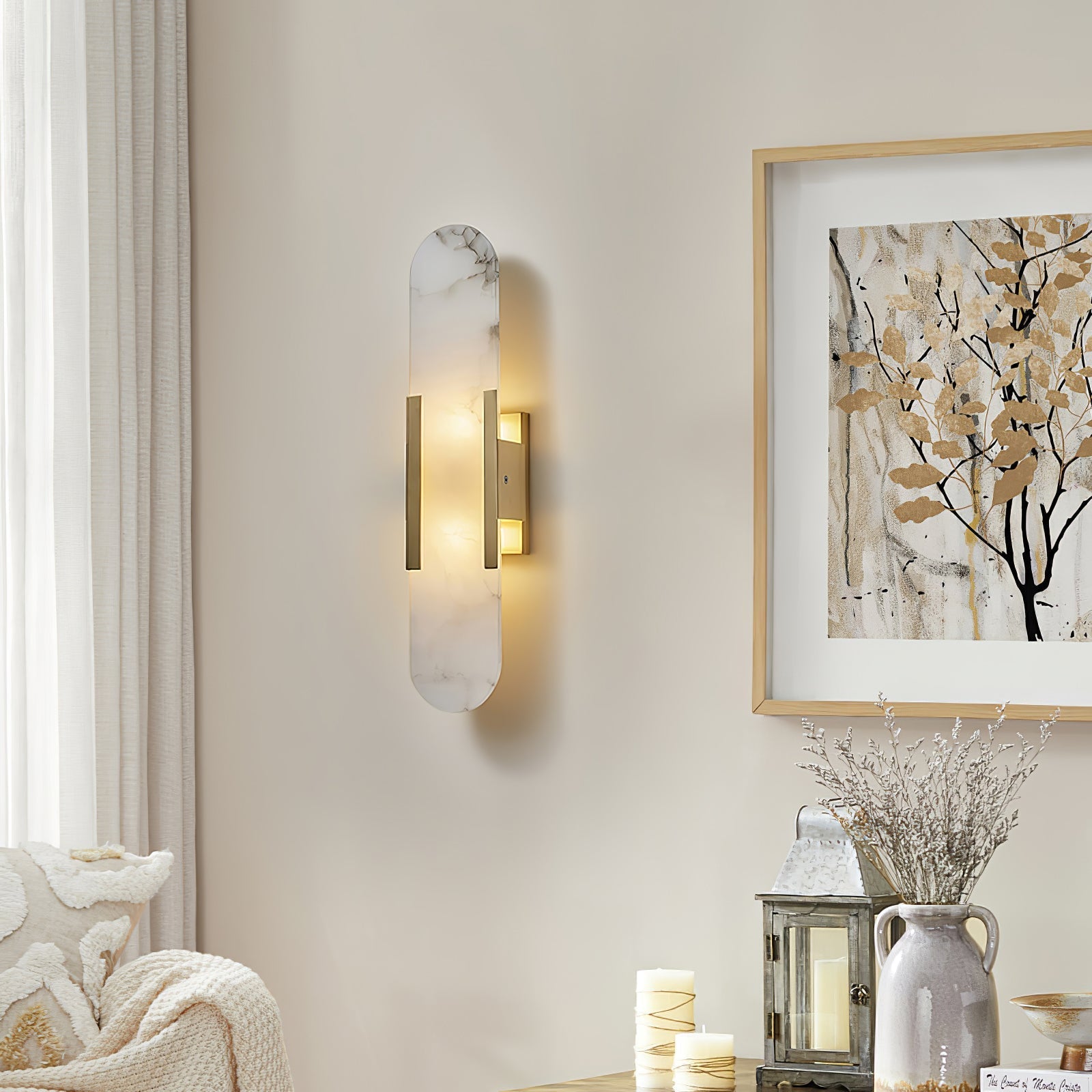 Living Room Wall Light | Elongated Alabaster Design