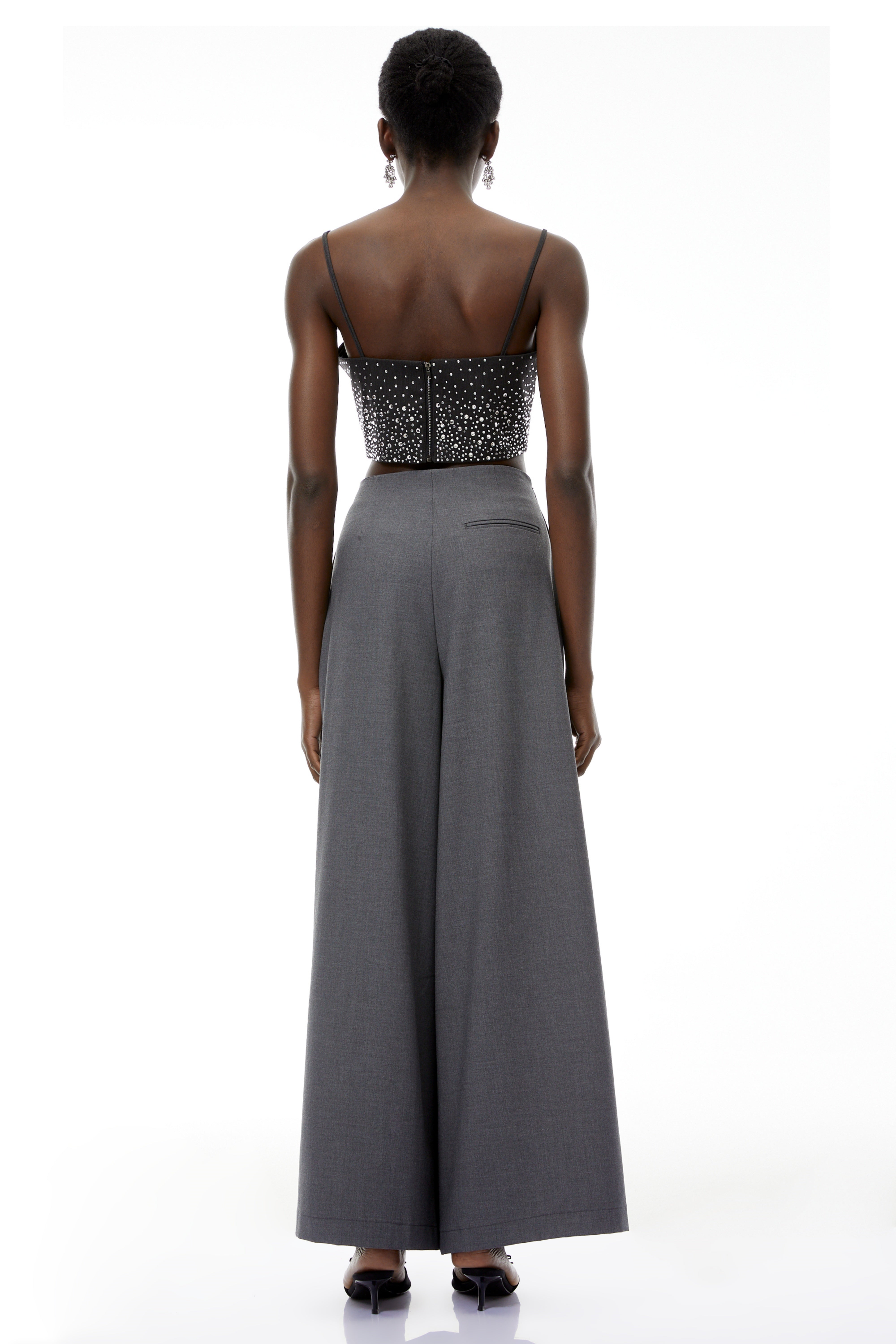 Soren Grey Wide Leg Ruched Trousers