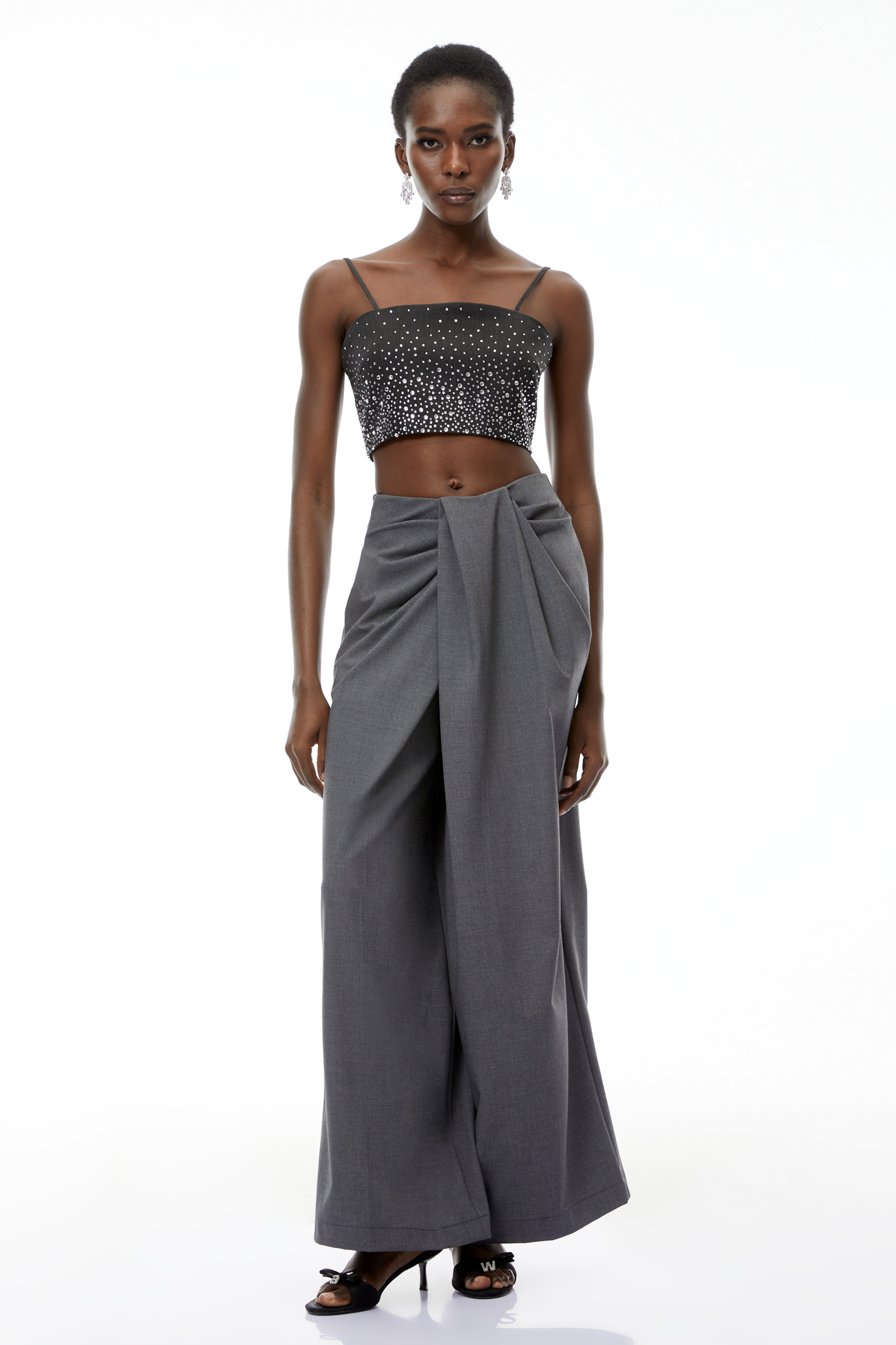 Soren Grey Wide Leg Ruched Trousers