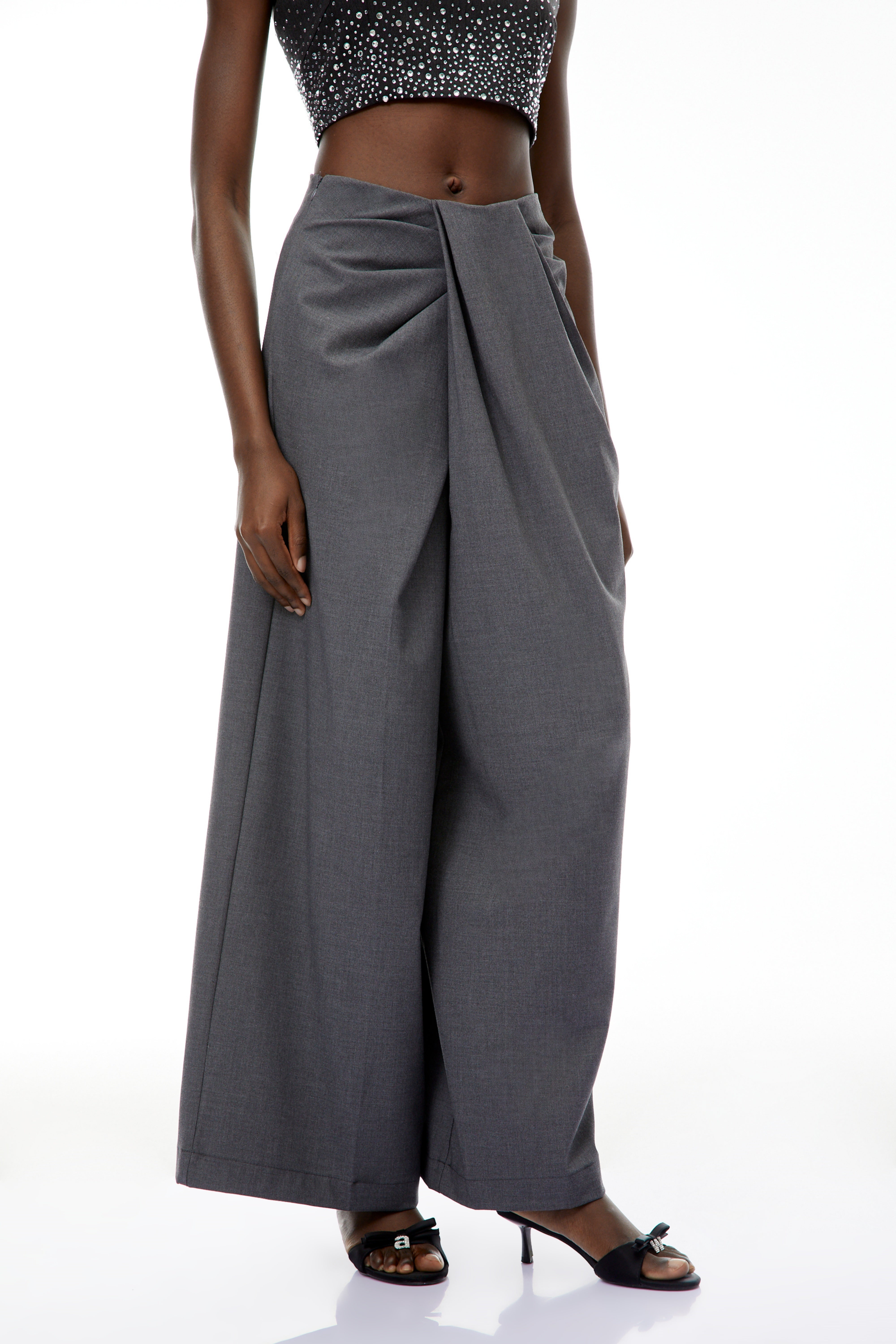 Soren Grey Wide Leg Ruched Trousers
