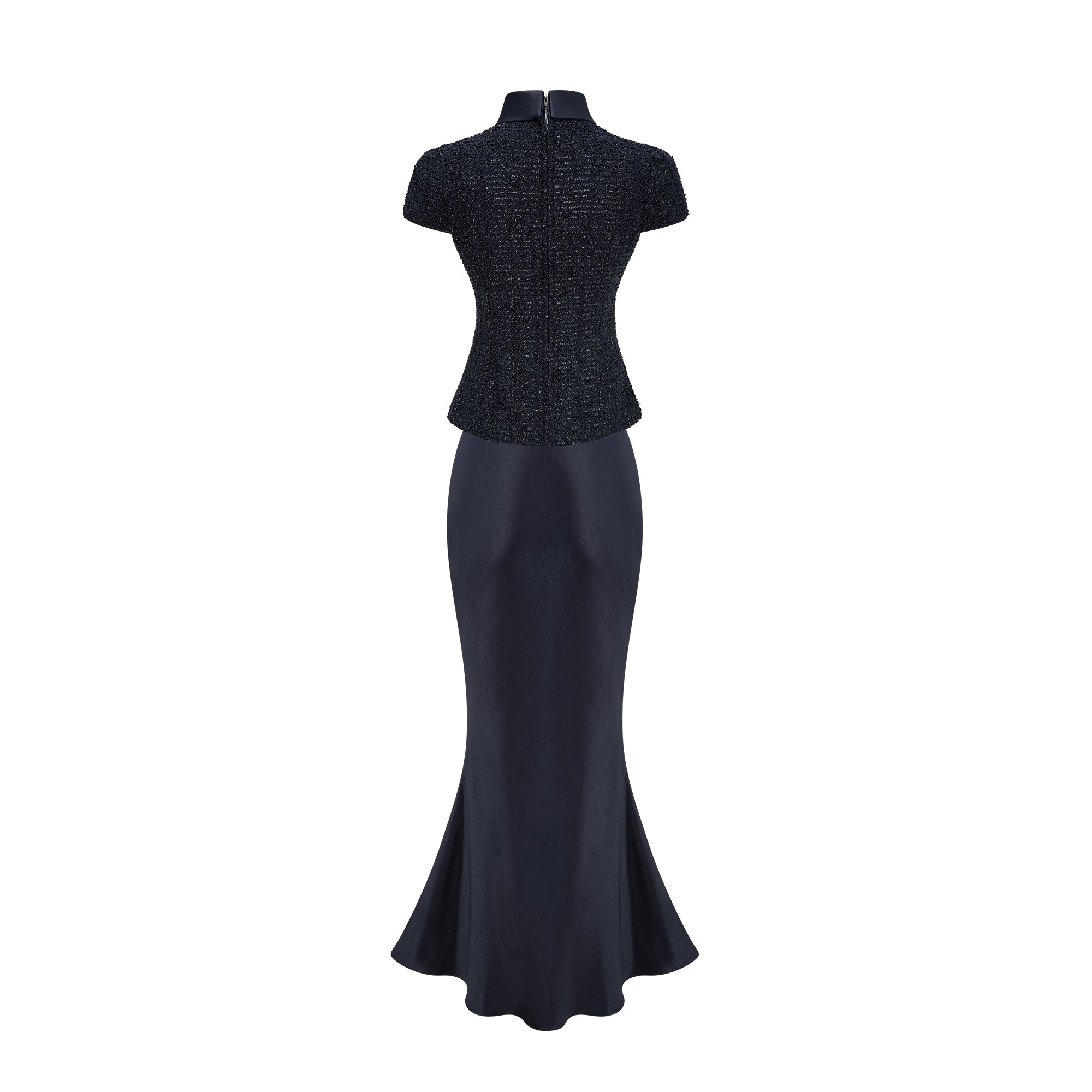 Josette blue peplum-waist panelled maxi dress