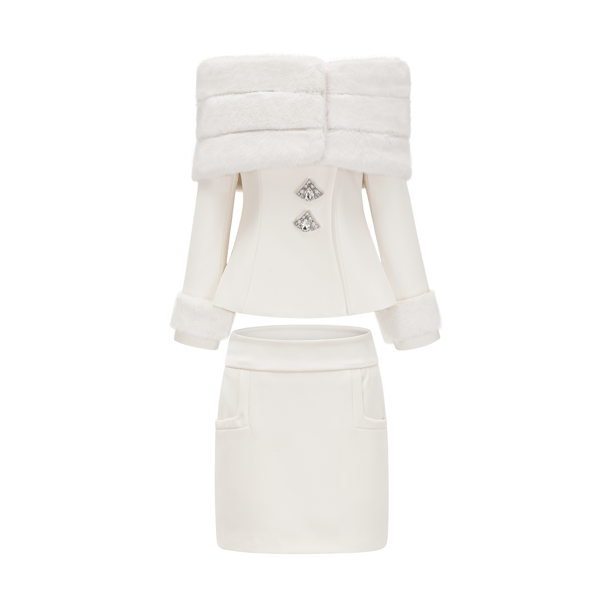 Caitlin Faux-fur Jacket & Skirt Matching Set