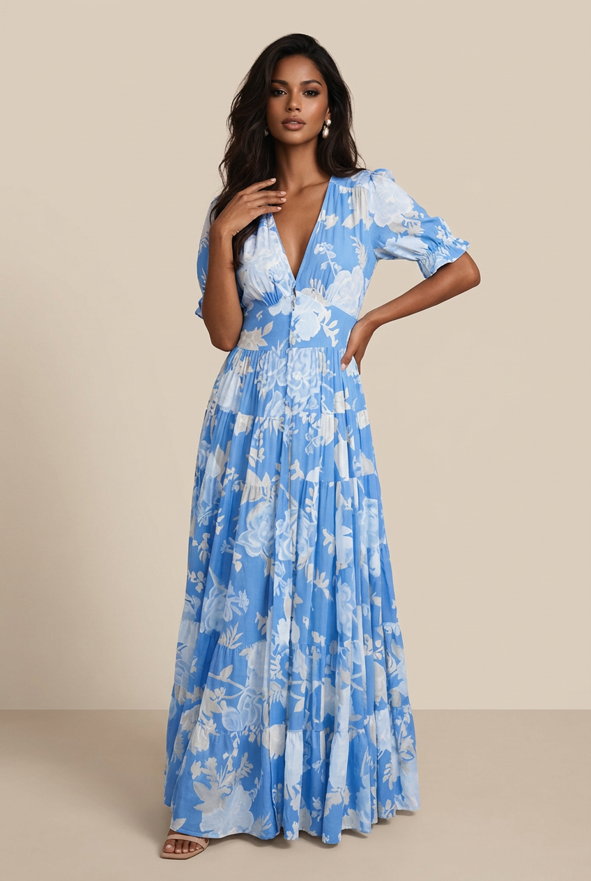 Minelda | Elegant Floral V-neck Dress