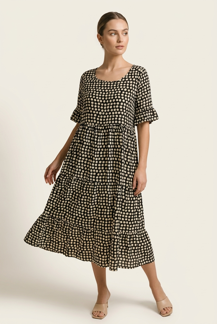 IRIS - SABLE SHORT-SLEEVE MIDI DRESS