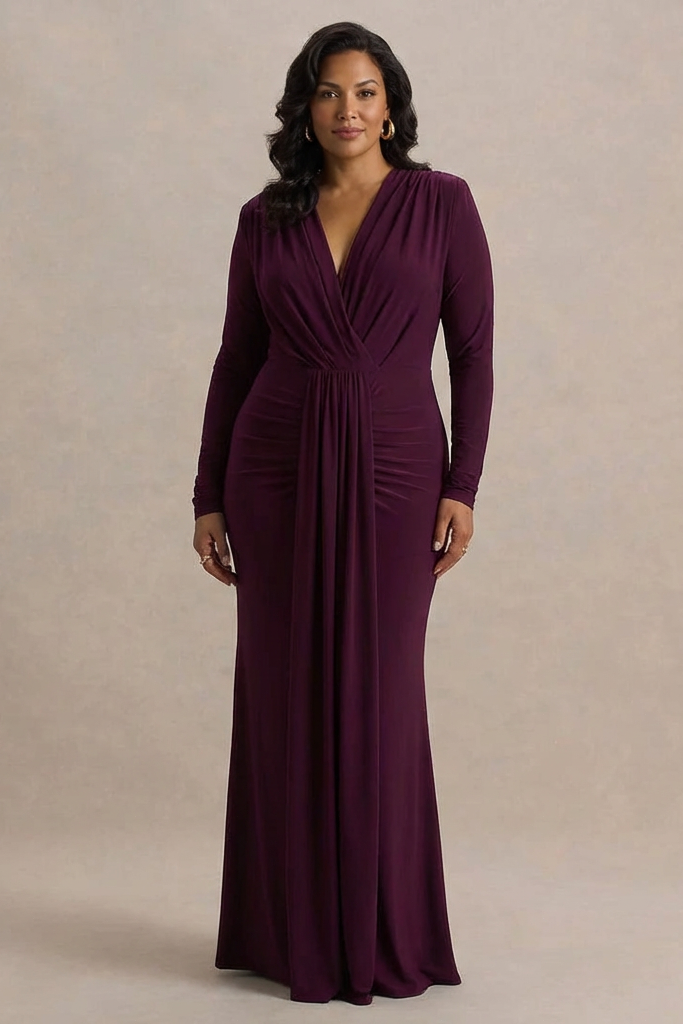 Flashy | Plunge-Neck Maxi Dress With Ruched Detailing