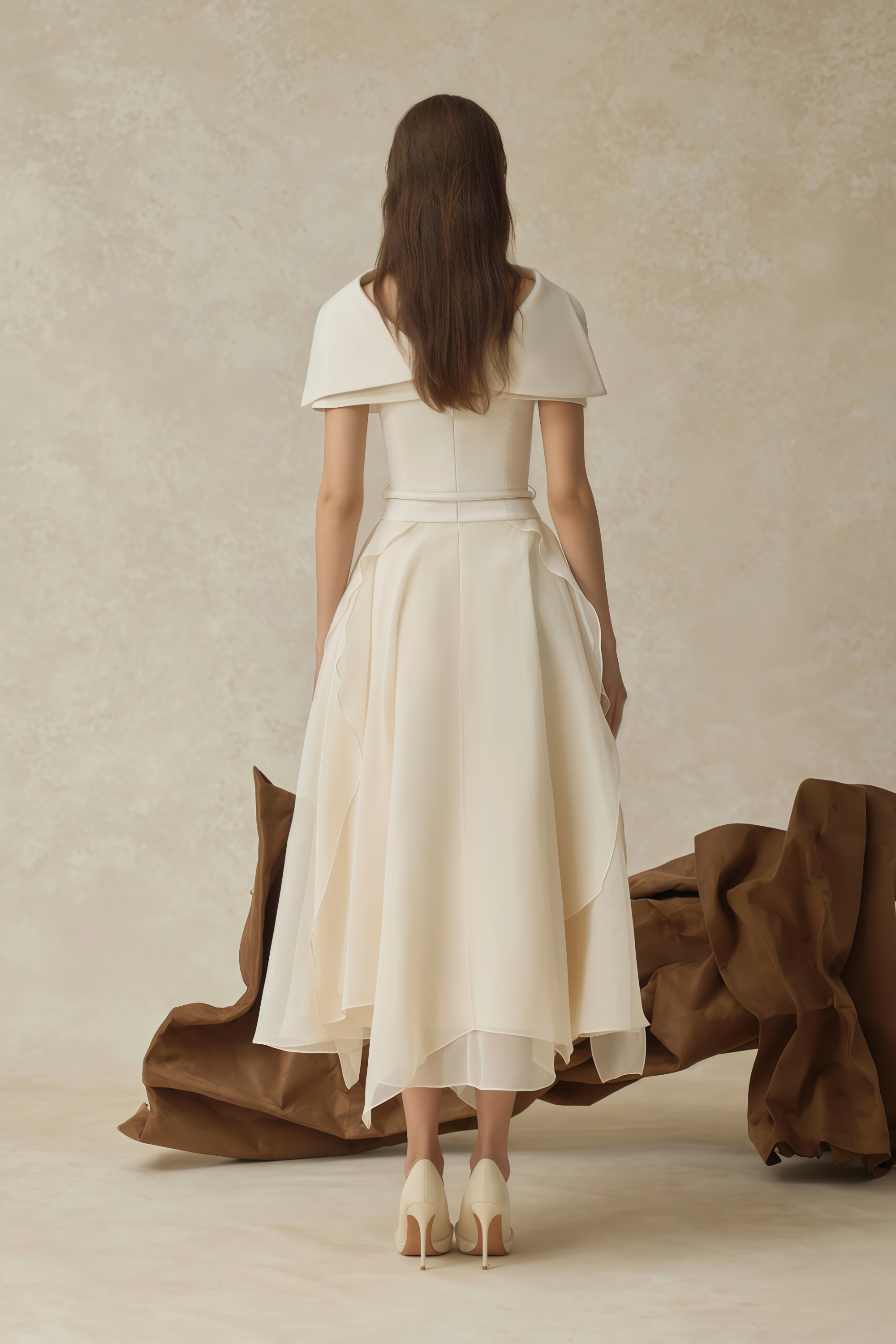 Aria White Asymmetrical Shawl & Tulle Panel Dress Set
