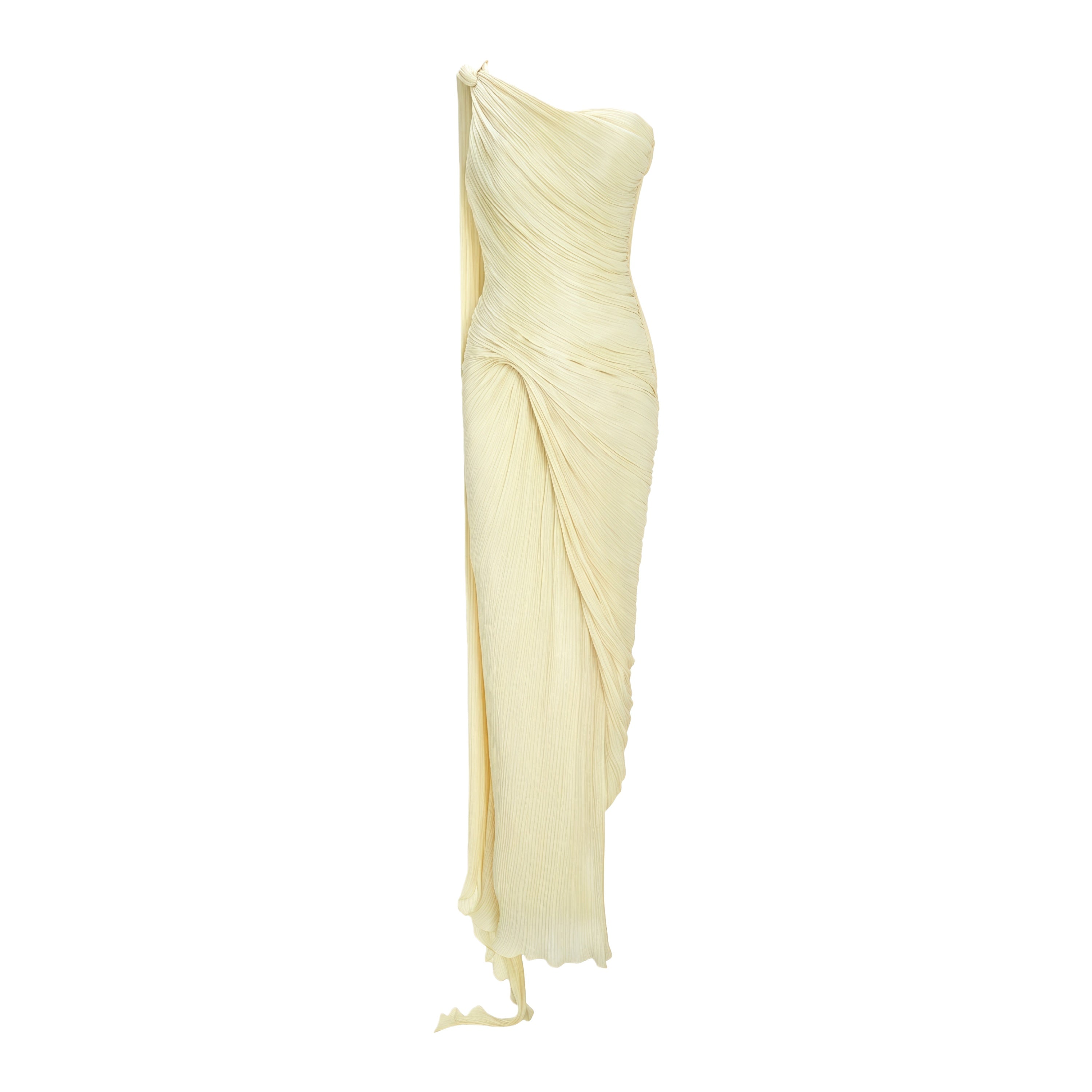 Meissa Yellow Asymmetrical Ruched Maxi Dress