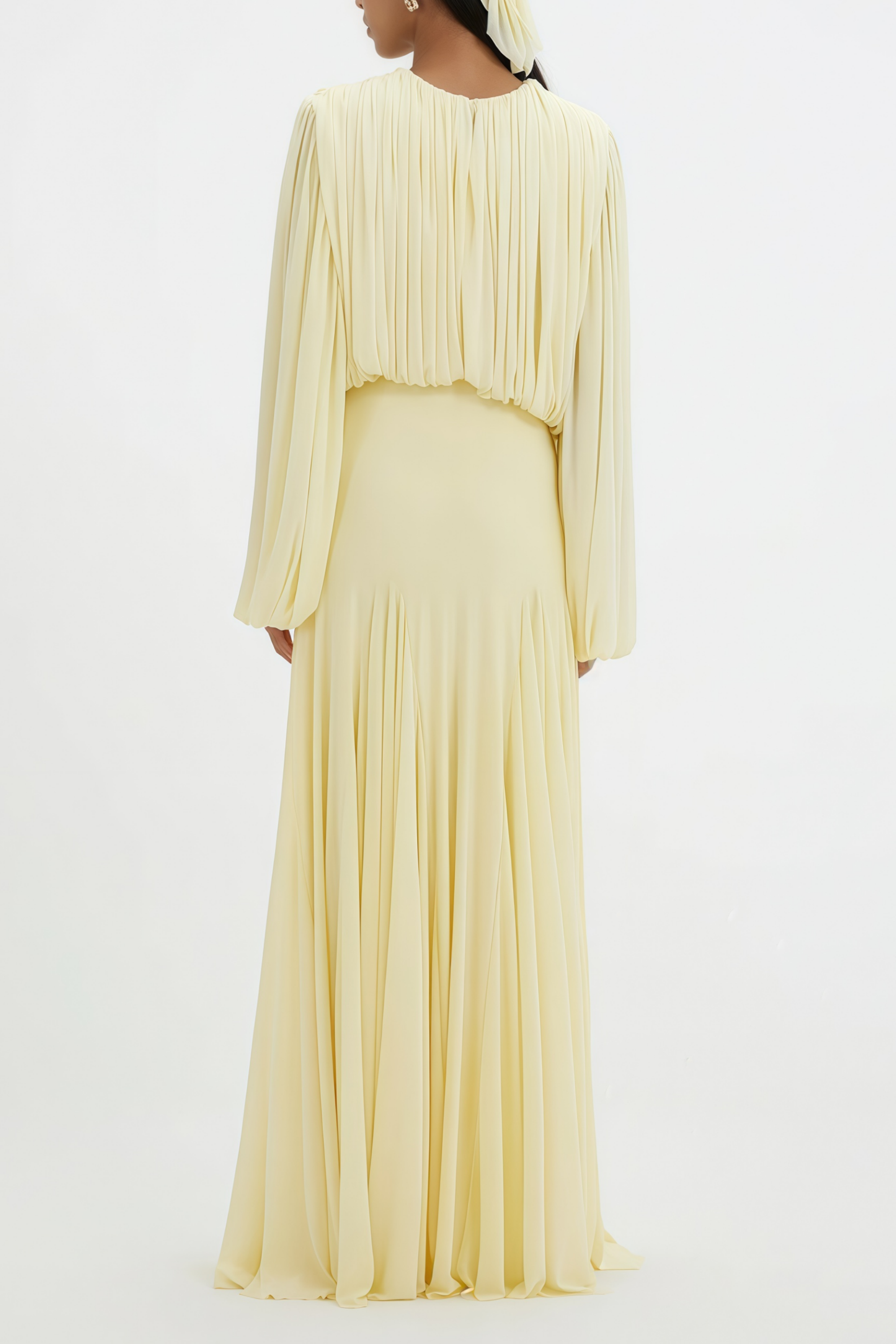 Annabelle Yellow Lantern Sleeve Pleated Maxi Dress