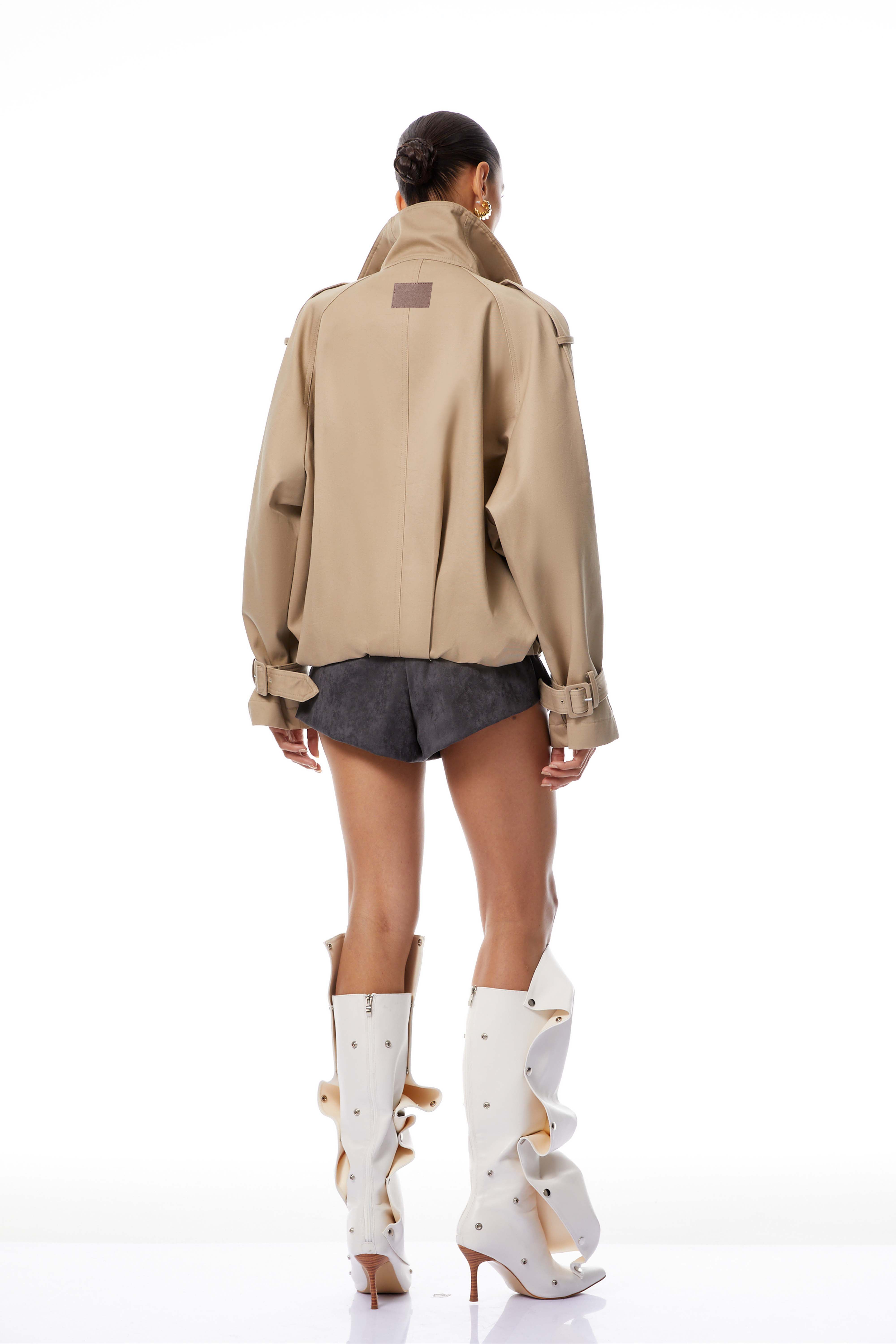 Eugenia Khaki Double-Breasted Short Trench Coat