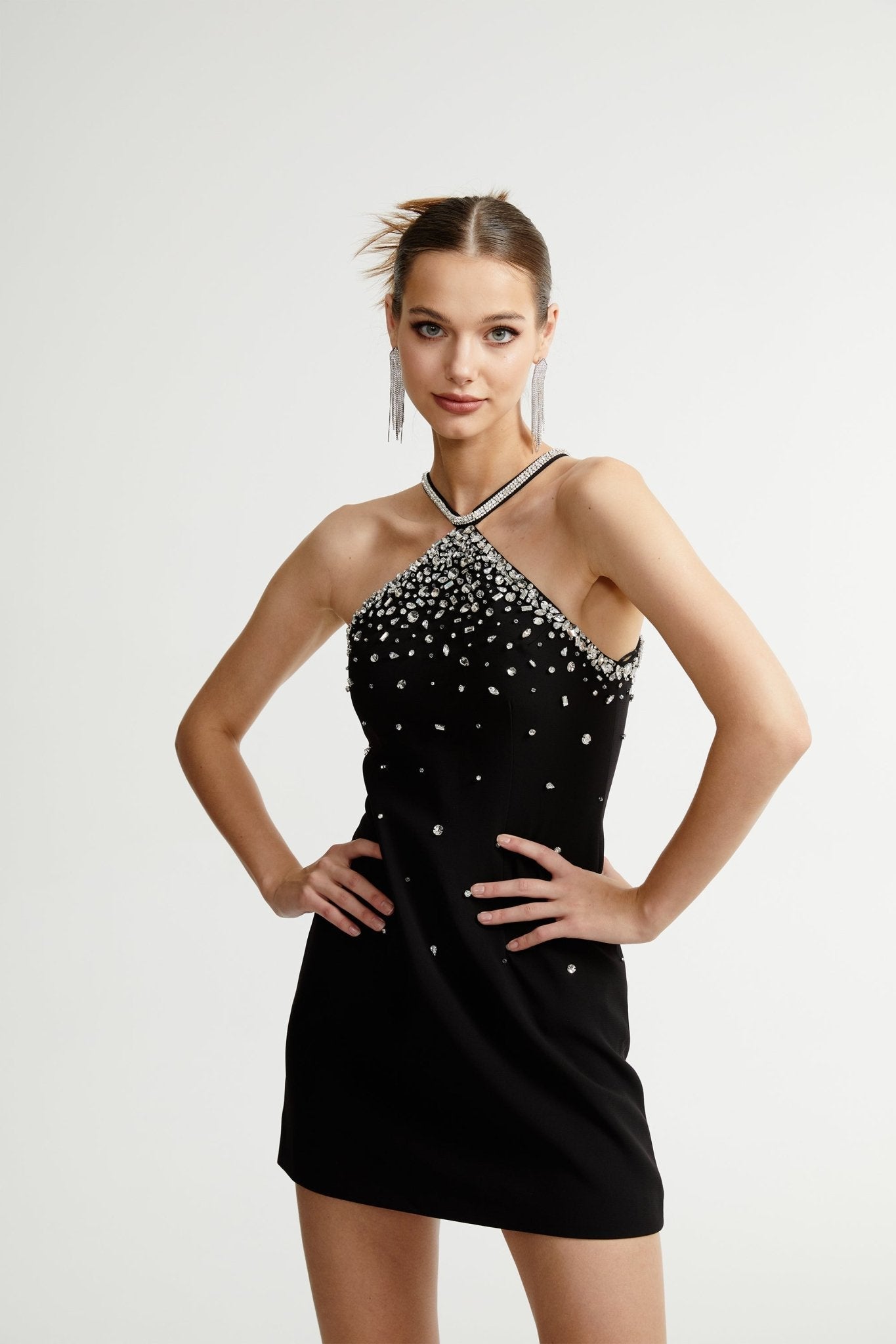 Xanthea black embellished mini dress