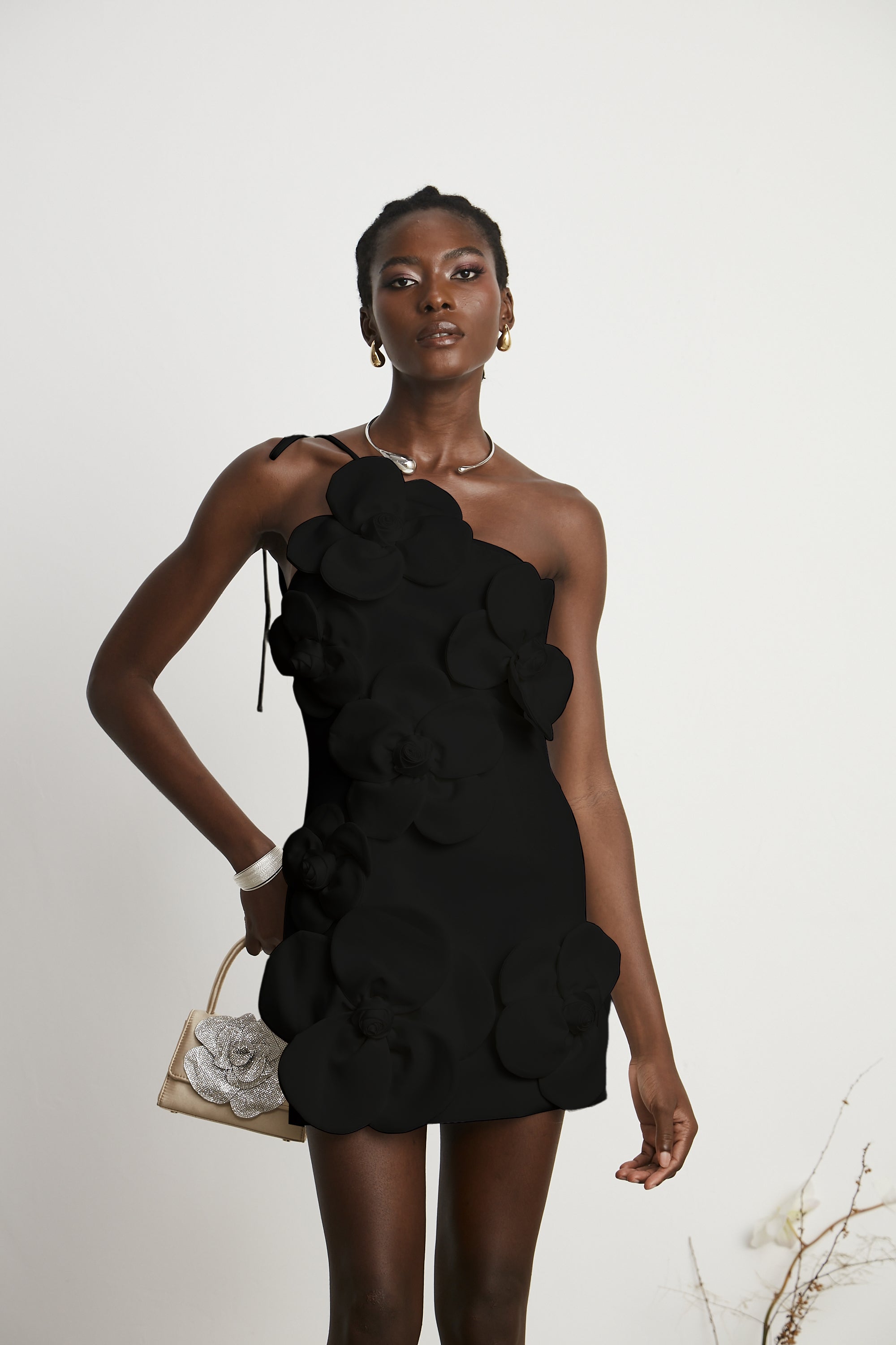 Liane Black Floral Off-Shoulder Mini Dress