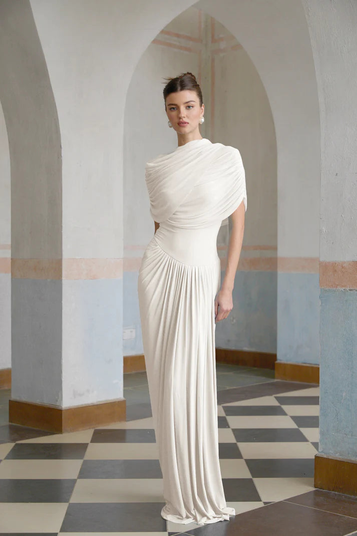 Catherine asymmetrical pleated maxi dress