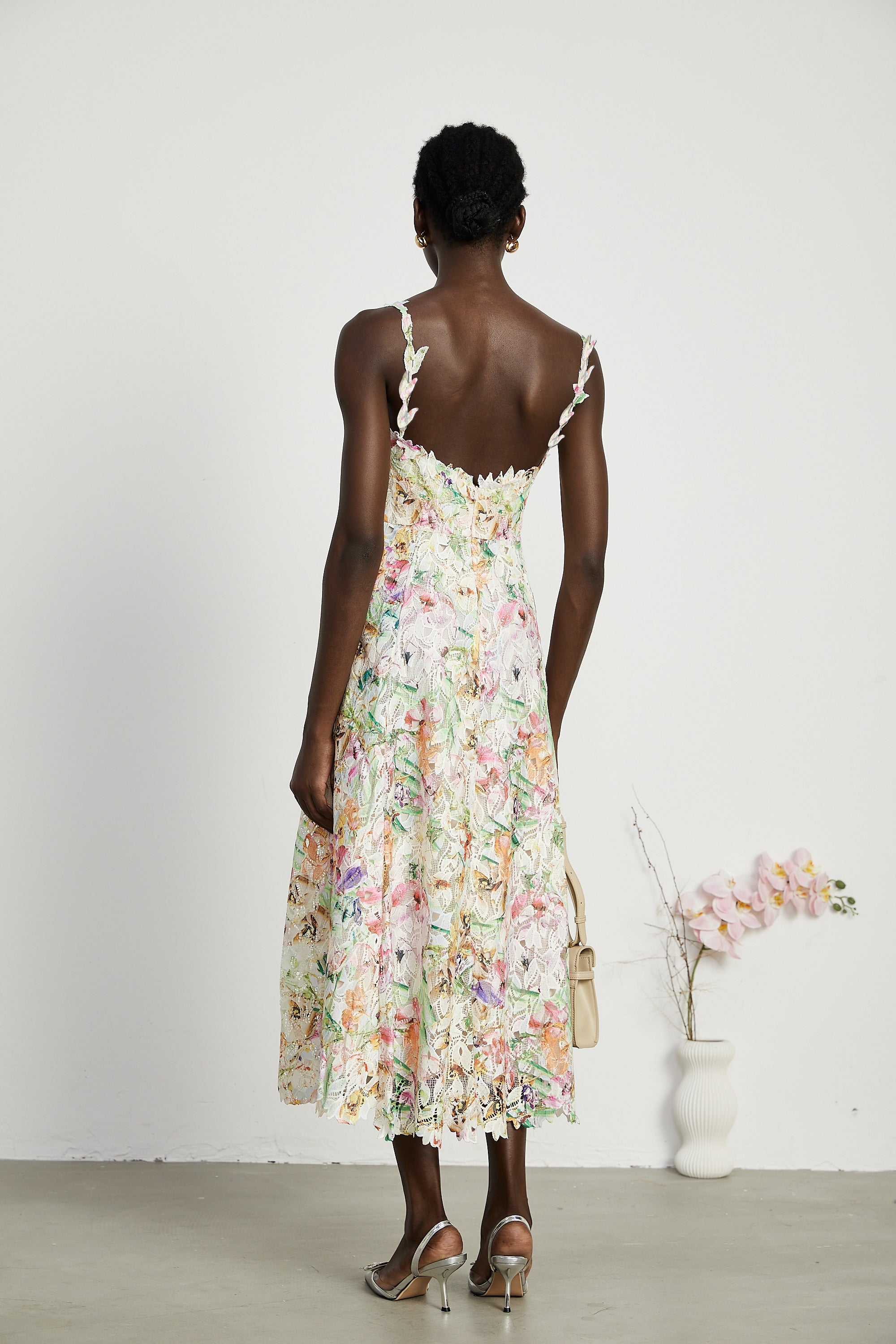 Enora lace floral embroidered midi dress