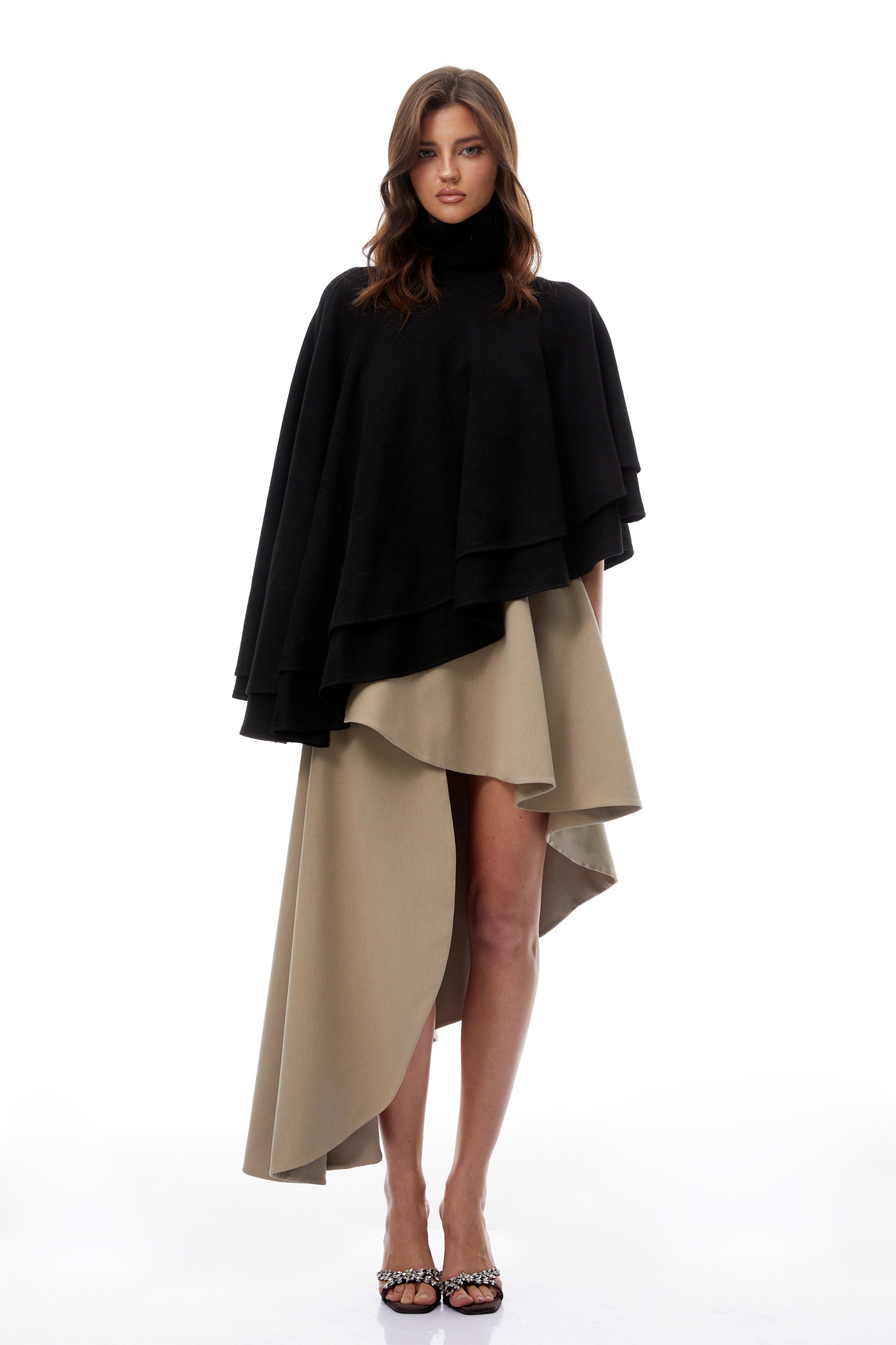Filomena Beige Draped Asymmetrical Mini Skirt
