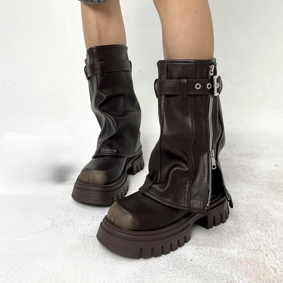 Knee-high Platform Fold Over Chunky Boots