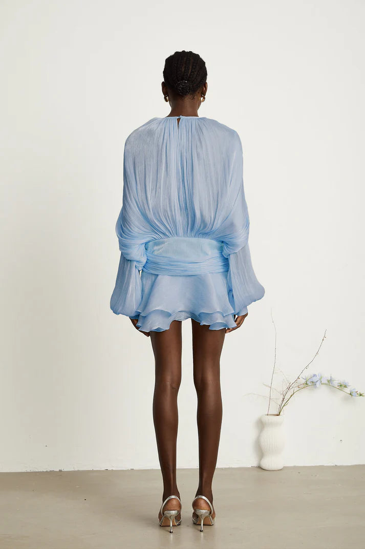 Eugénie Neutral Fully Pleated Ruffled Mini Dress