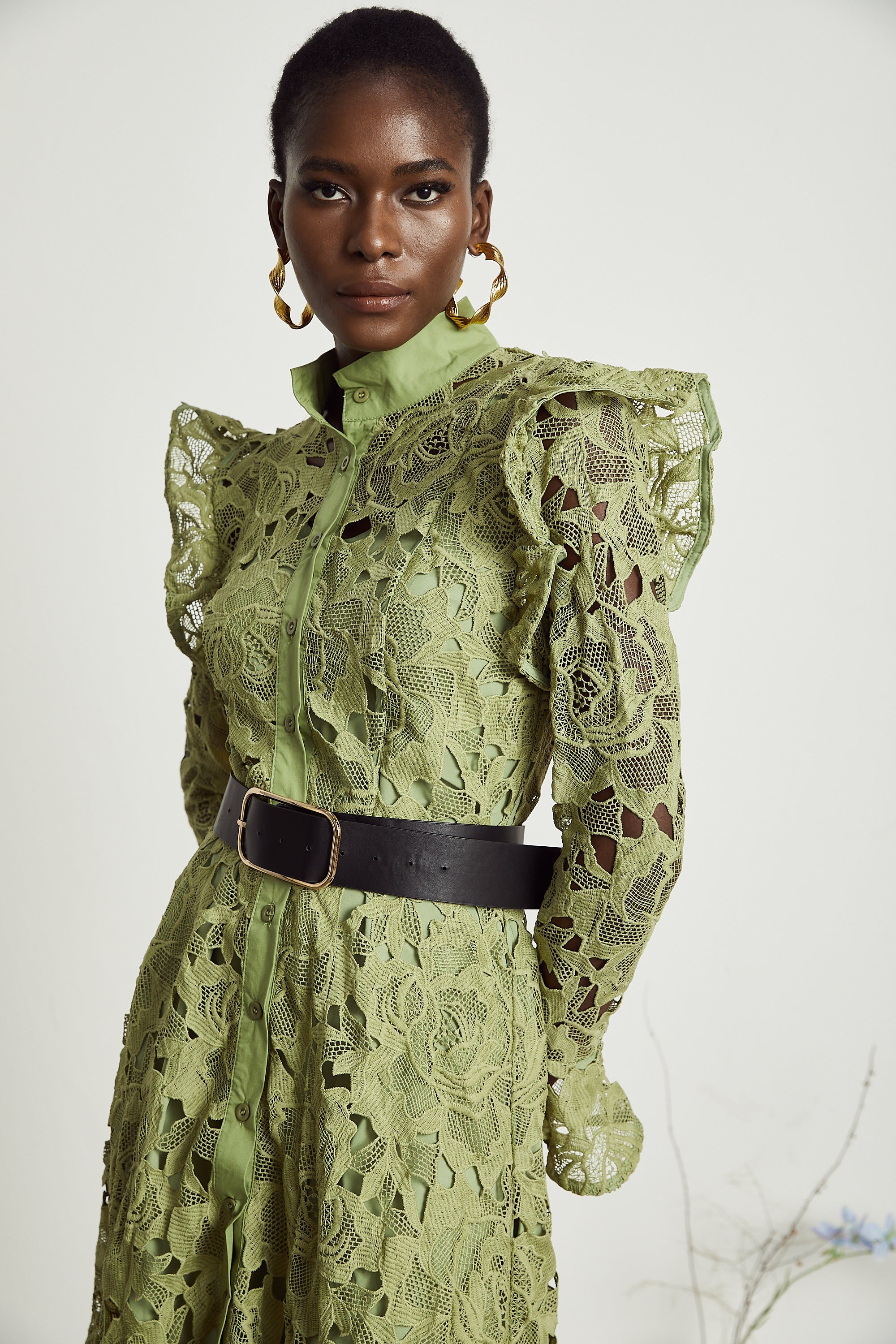 Noémie floral-embroidered midi dress in Green