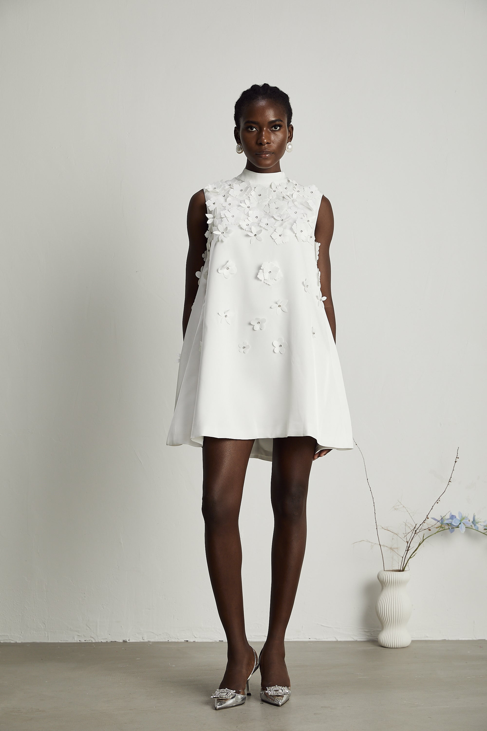 Genevieve faux-flower mini dress