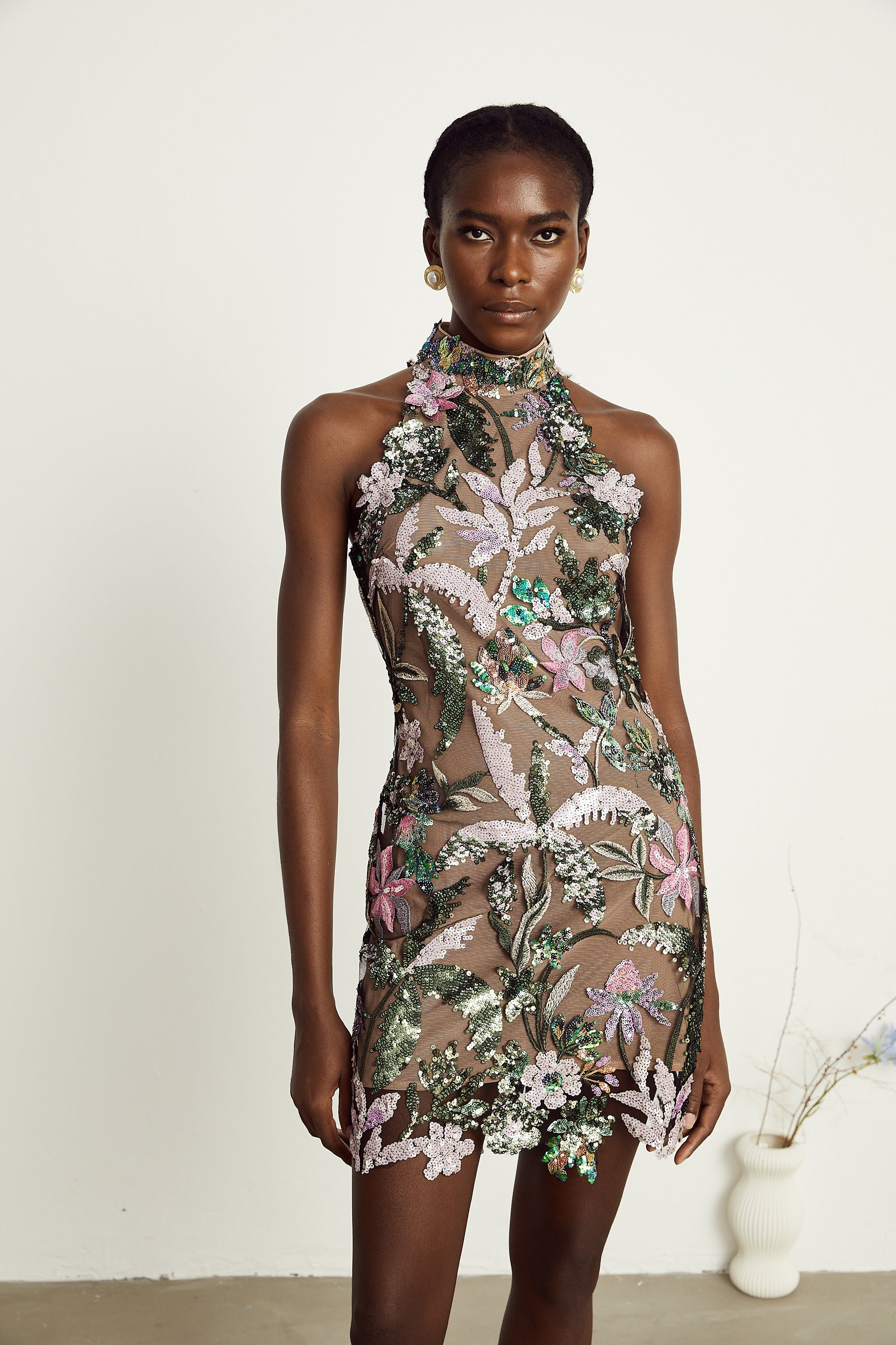 Géraldine sequin-embellished embroidered mini dress