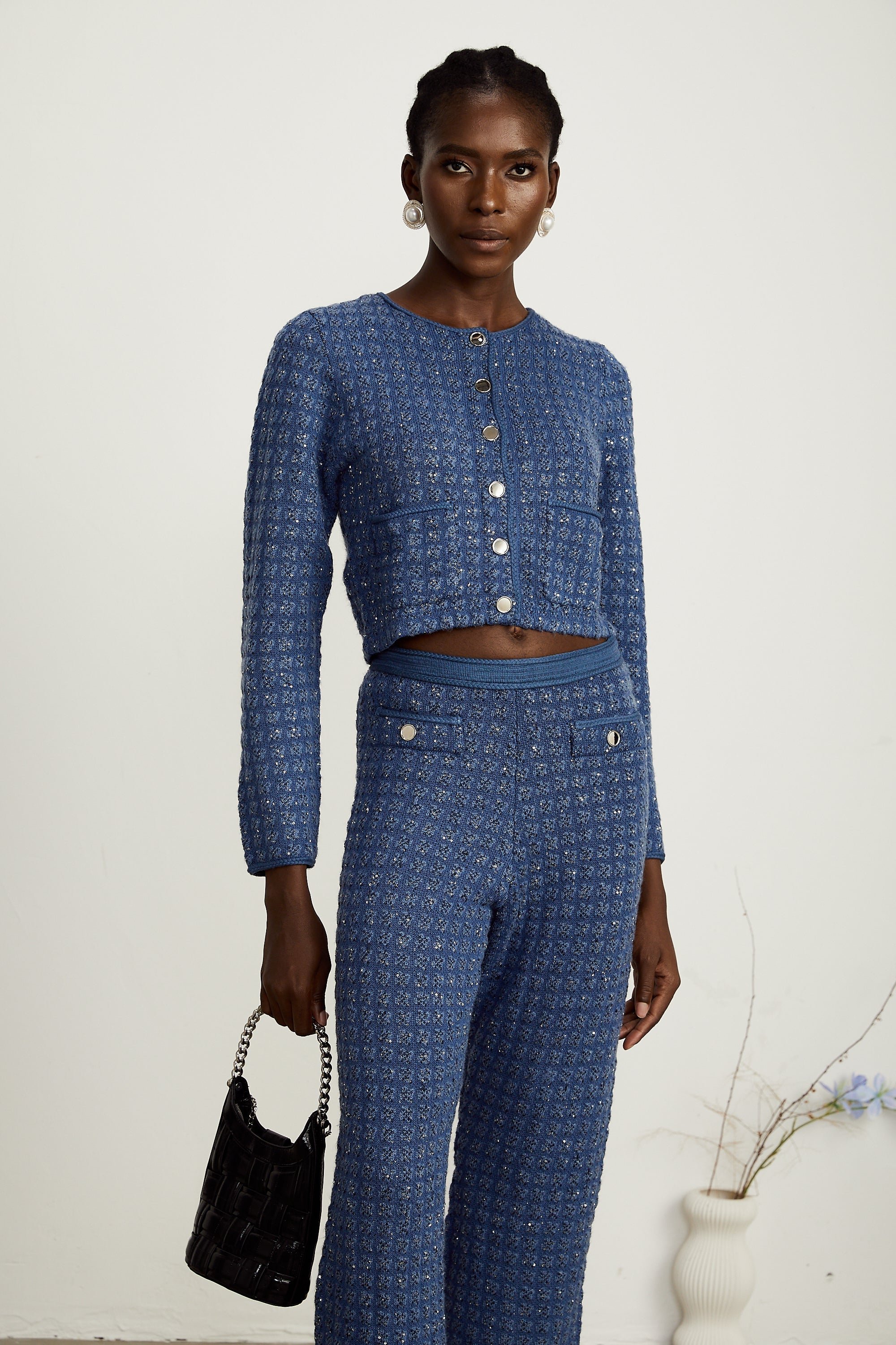 Ghislaine sequin-embellished jacket & trousers matching set