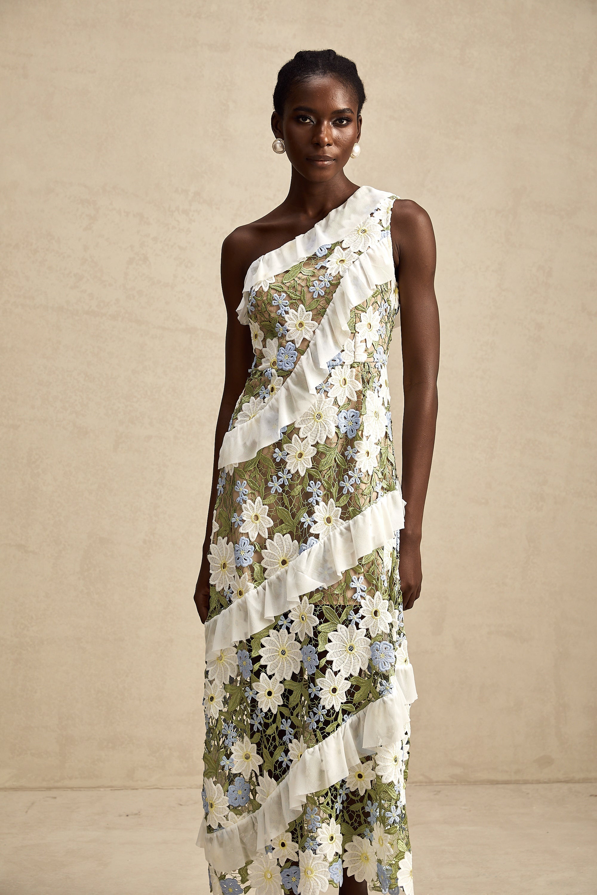 Clémence floral embroidered midi dress