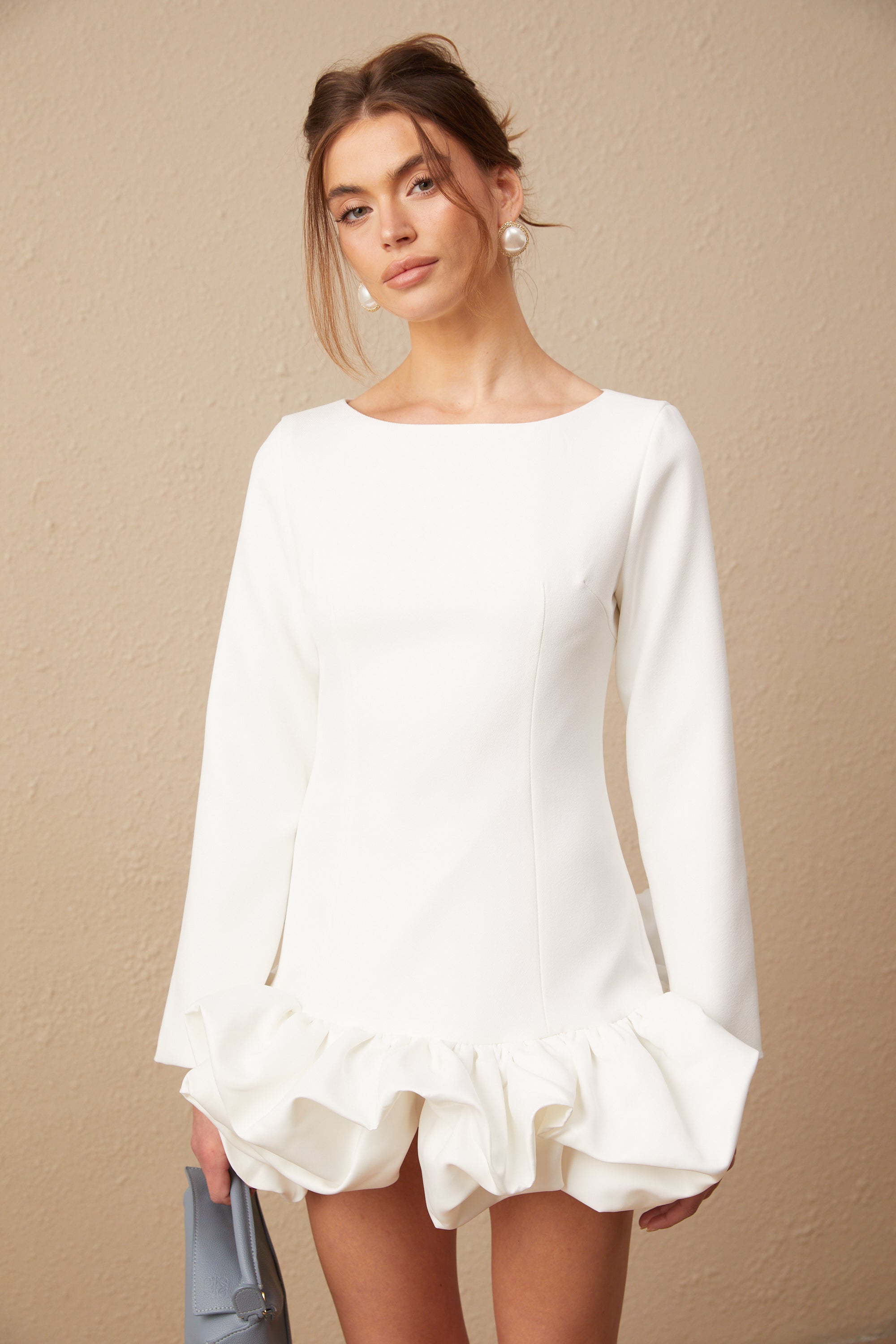 Elodie bubble-skirt mini dress in White