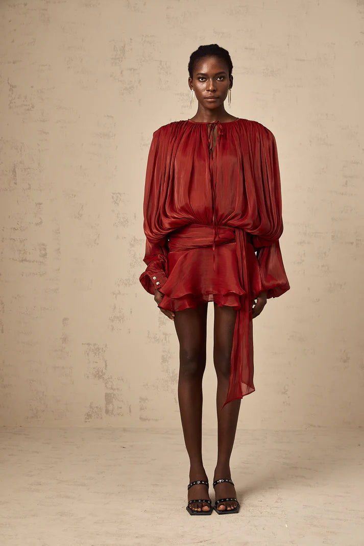 Eugénie Neutral Fully Pleated Ruffled Mini Dress