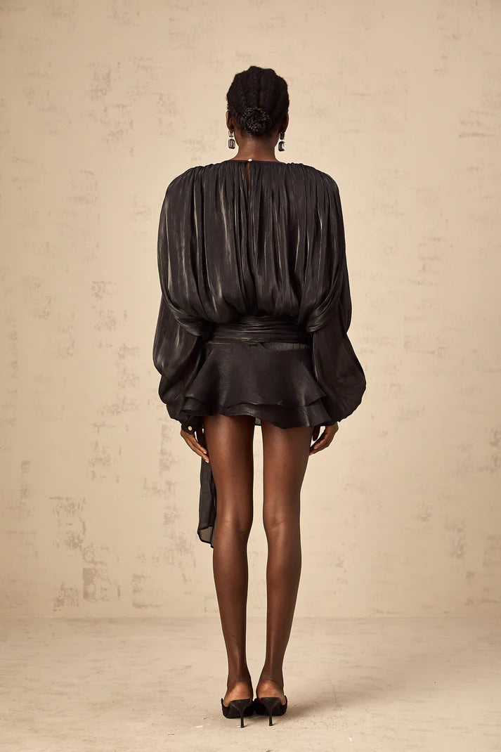 Eugénie Neutral Fully Pleated Ruffled Mini Dress