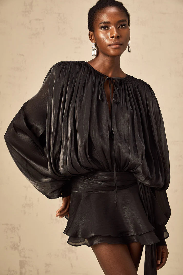 Eugénie Neutral Fully Pleated Ruffled Mini Dress