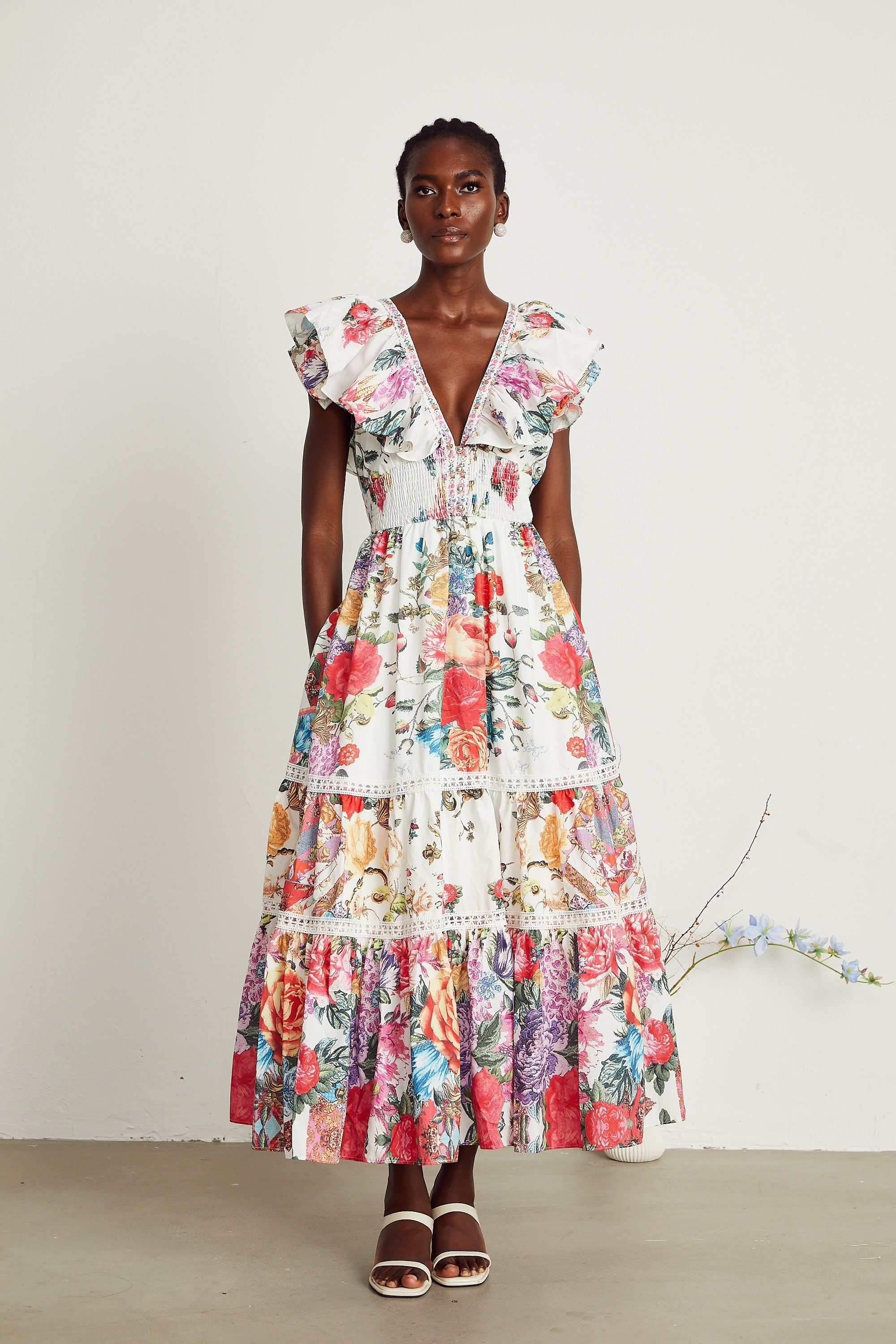 Claire floral-print ruffled midi dress