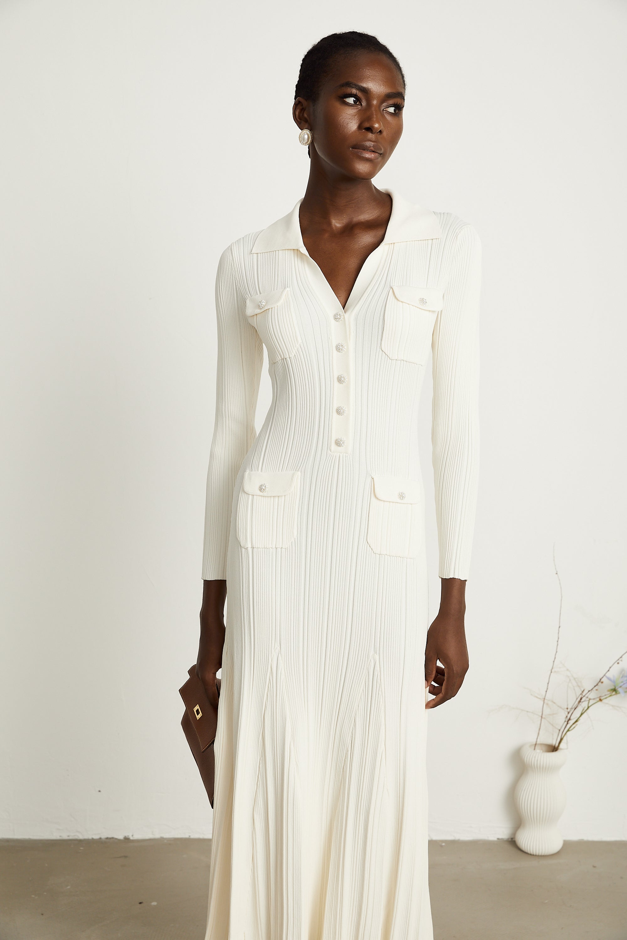 Nouria white mermaid-hem knit midi dress