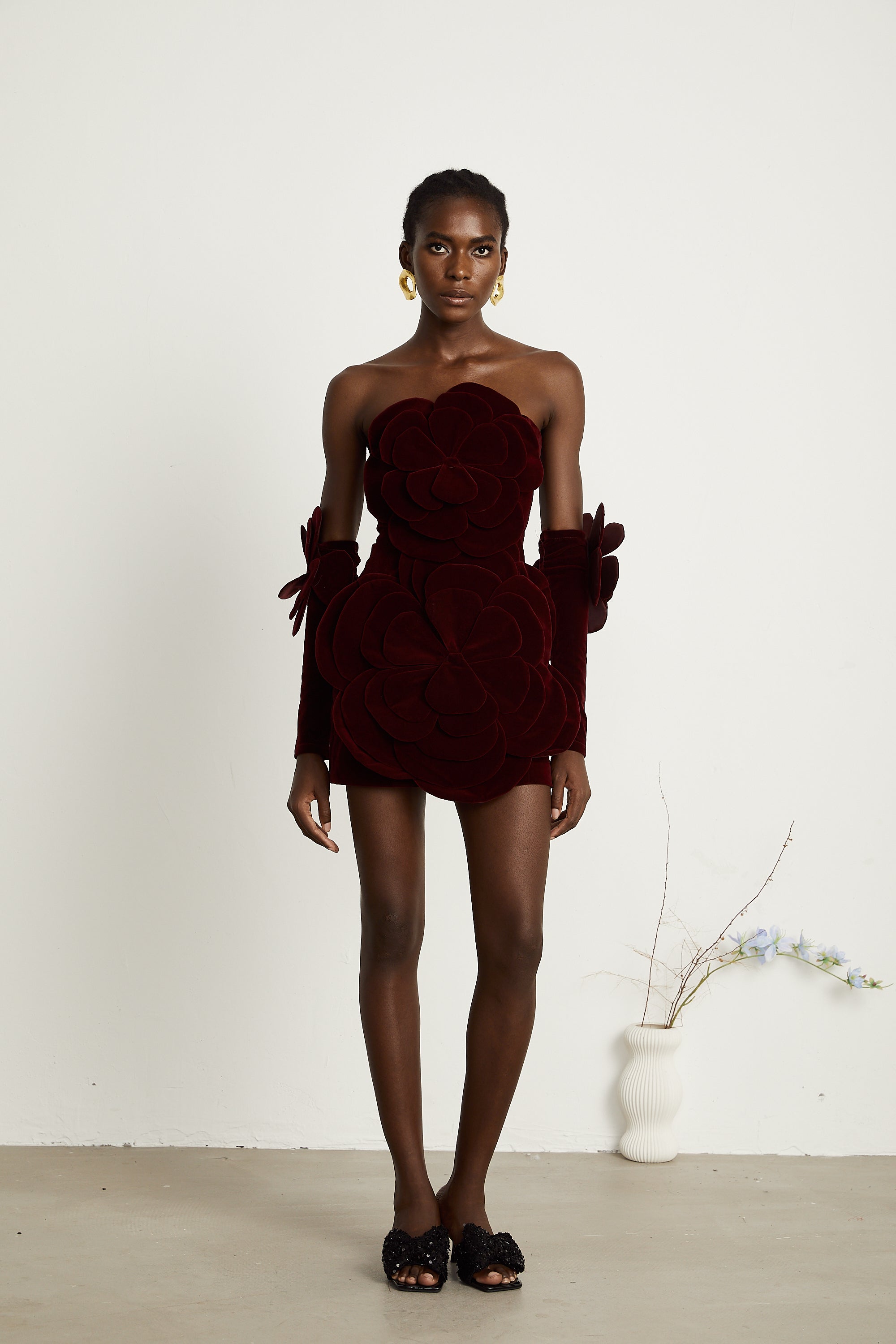Azura Red Floral Appliqué Mini Dress