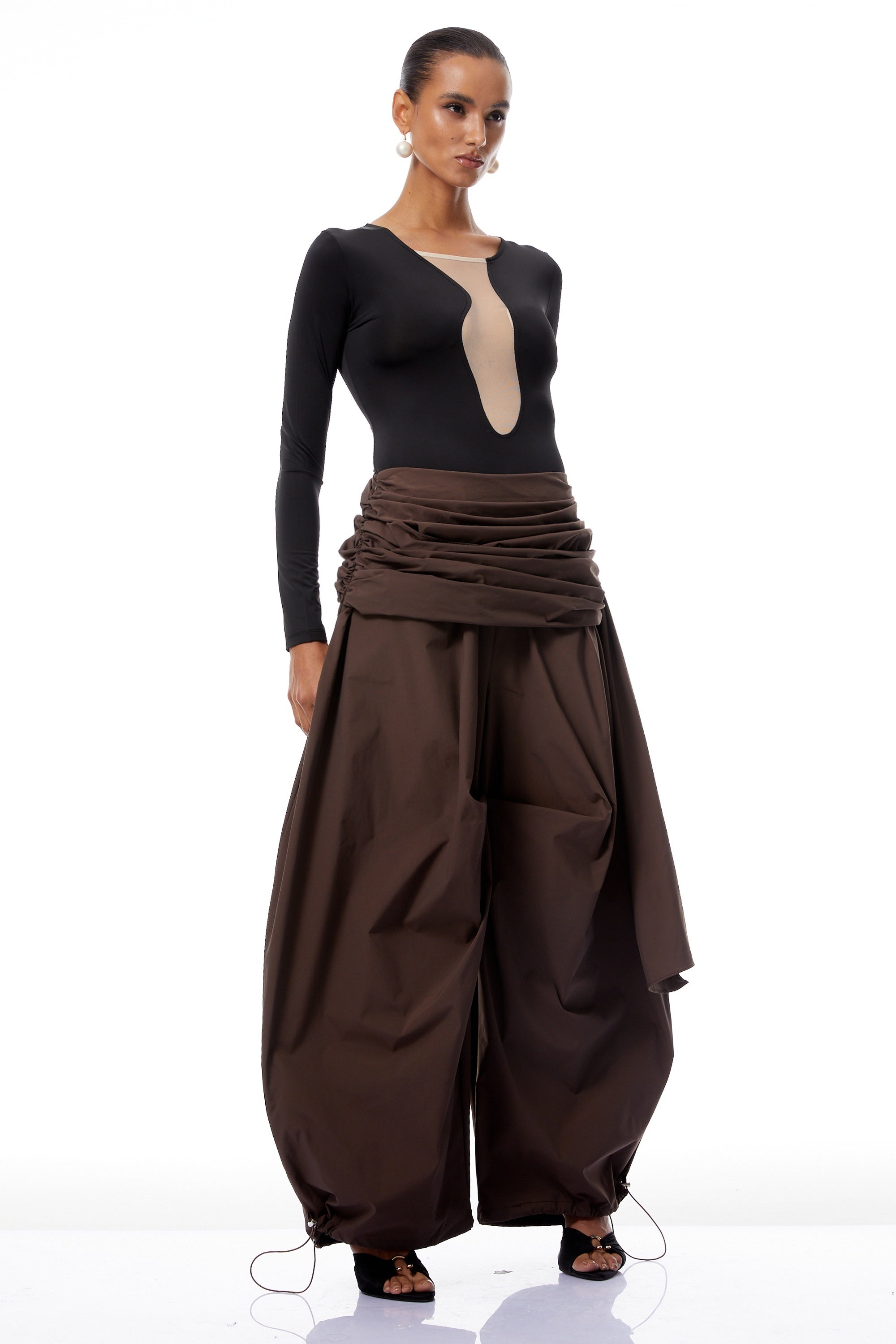 Carlotta Brown Wide Leg Ruched Trousers