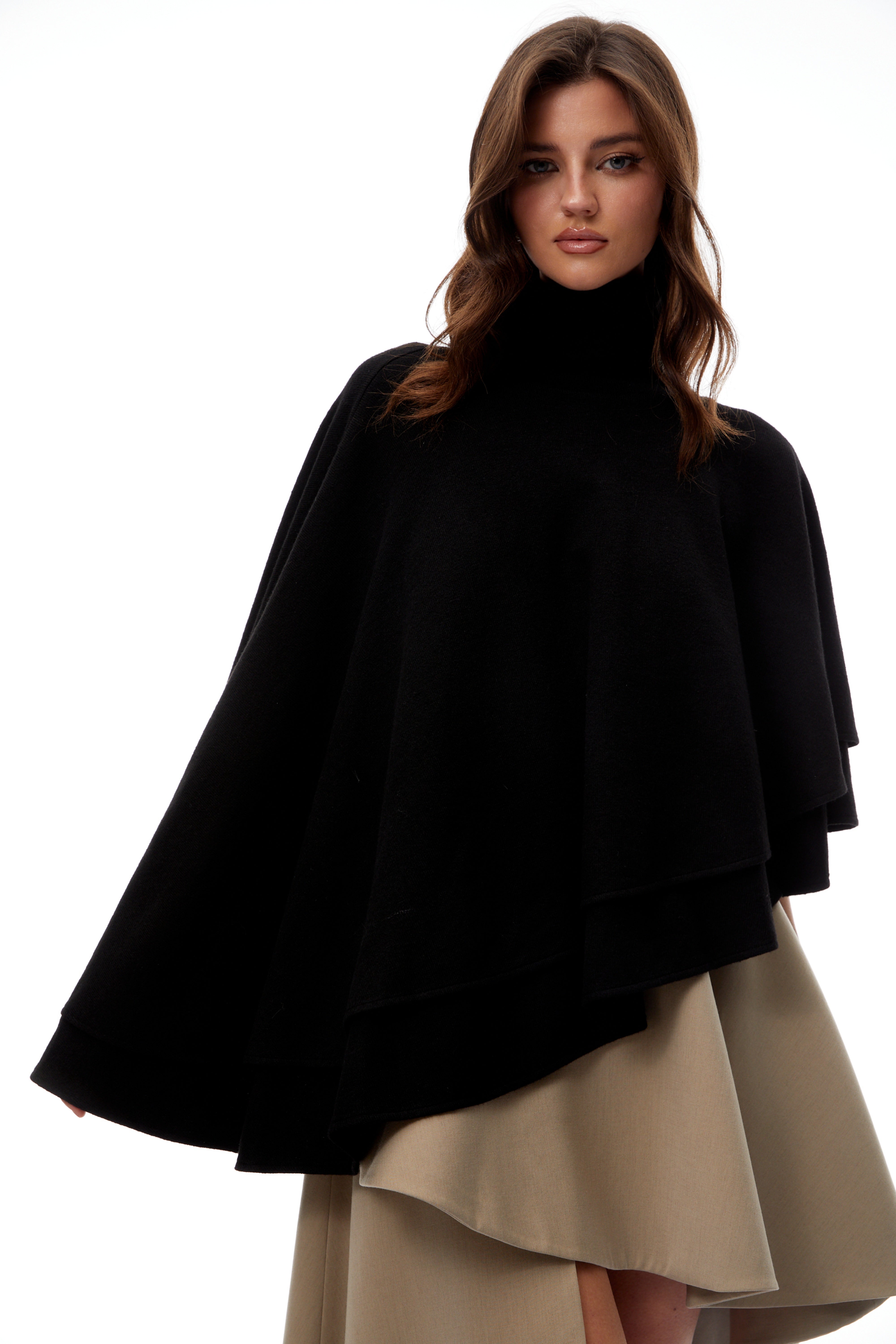 Filomena Black Layered Asymmetrical Knit Cape Top