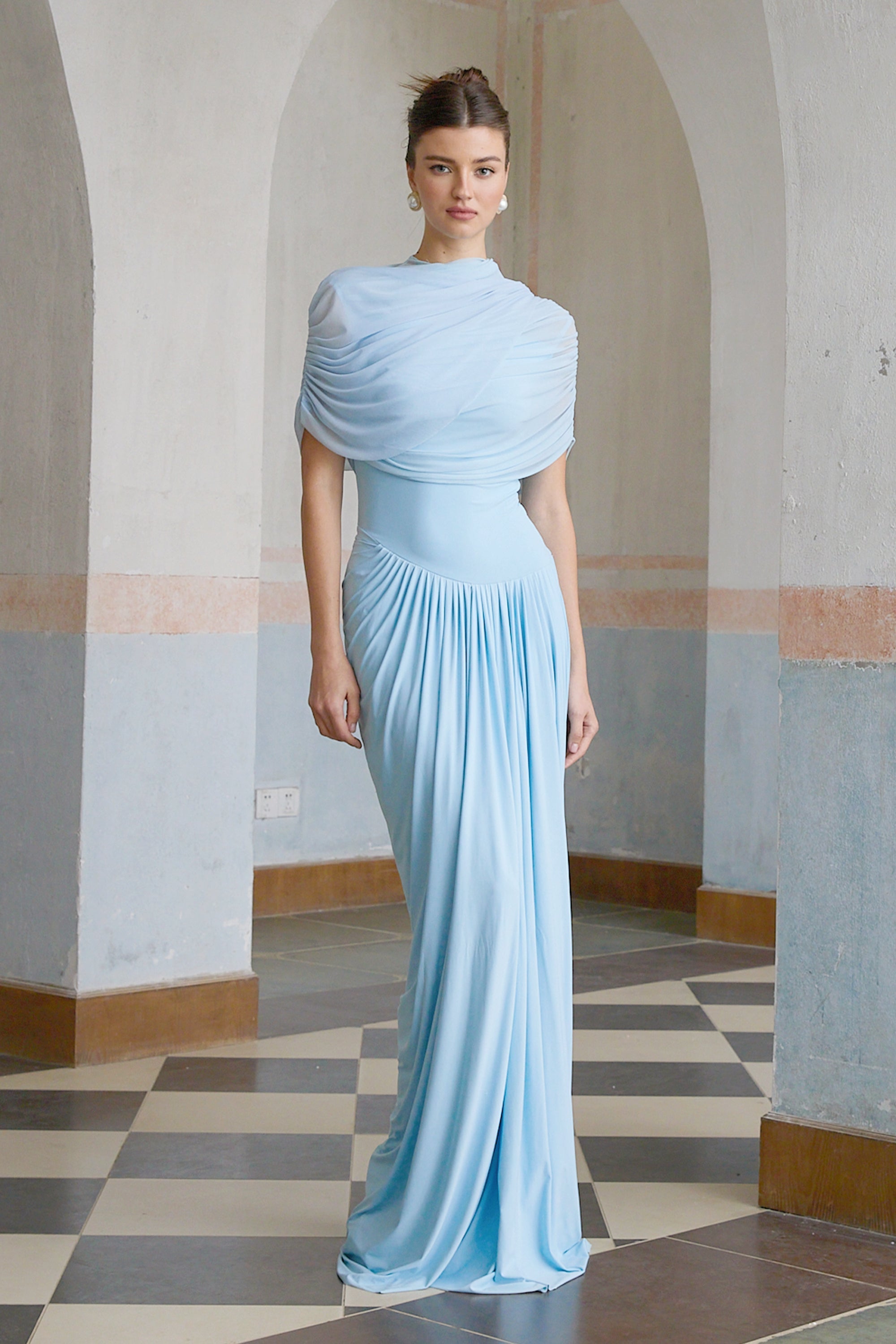 Catherine asymmetrical pleated maxi dress