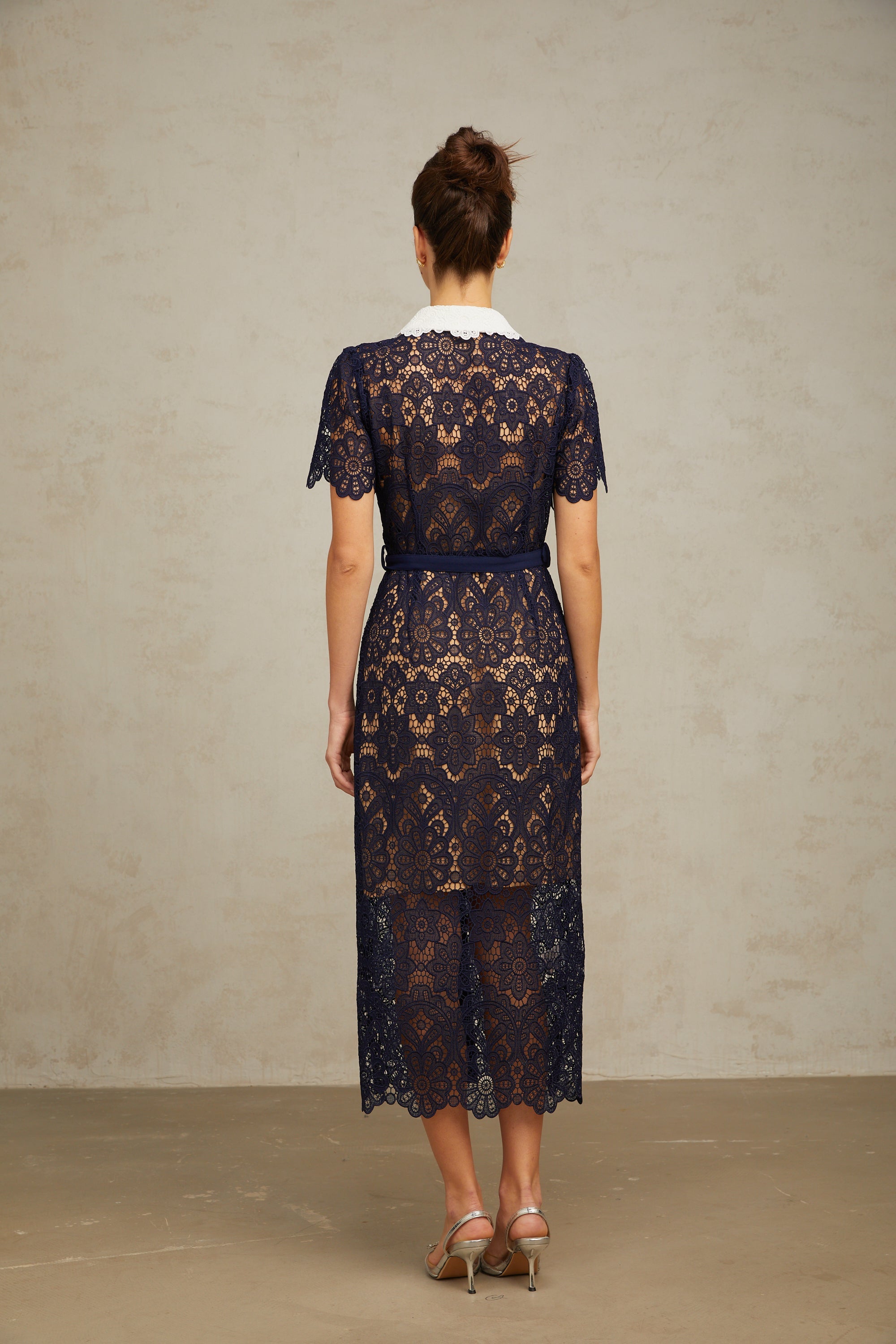 Ariane Navy Crochet-lace Midi Dress