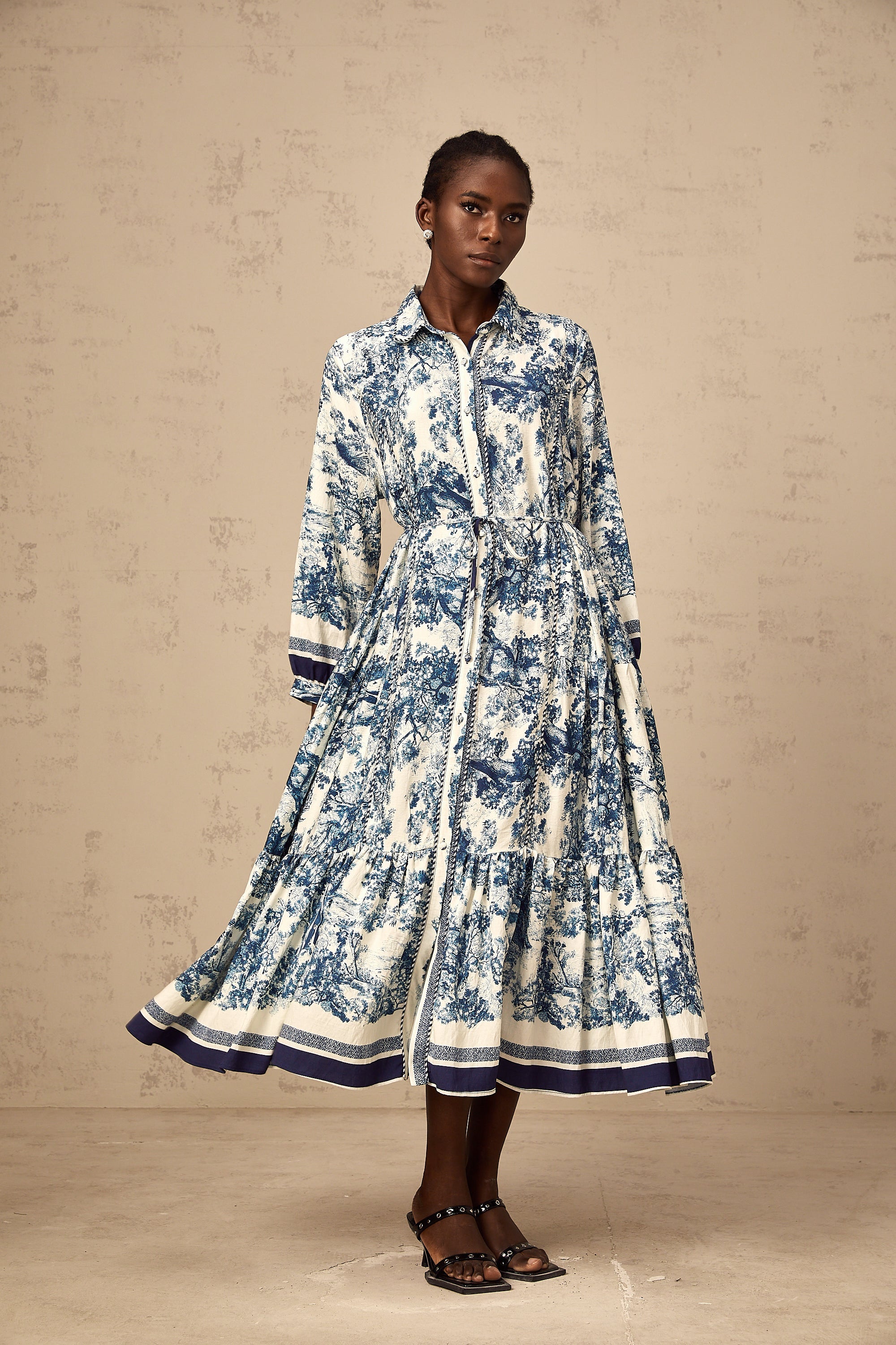 Adélaïde graphic-print midi dress in Blue