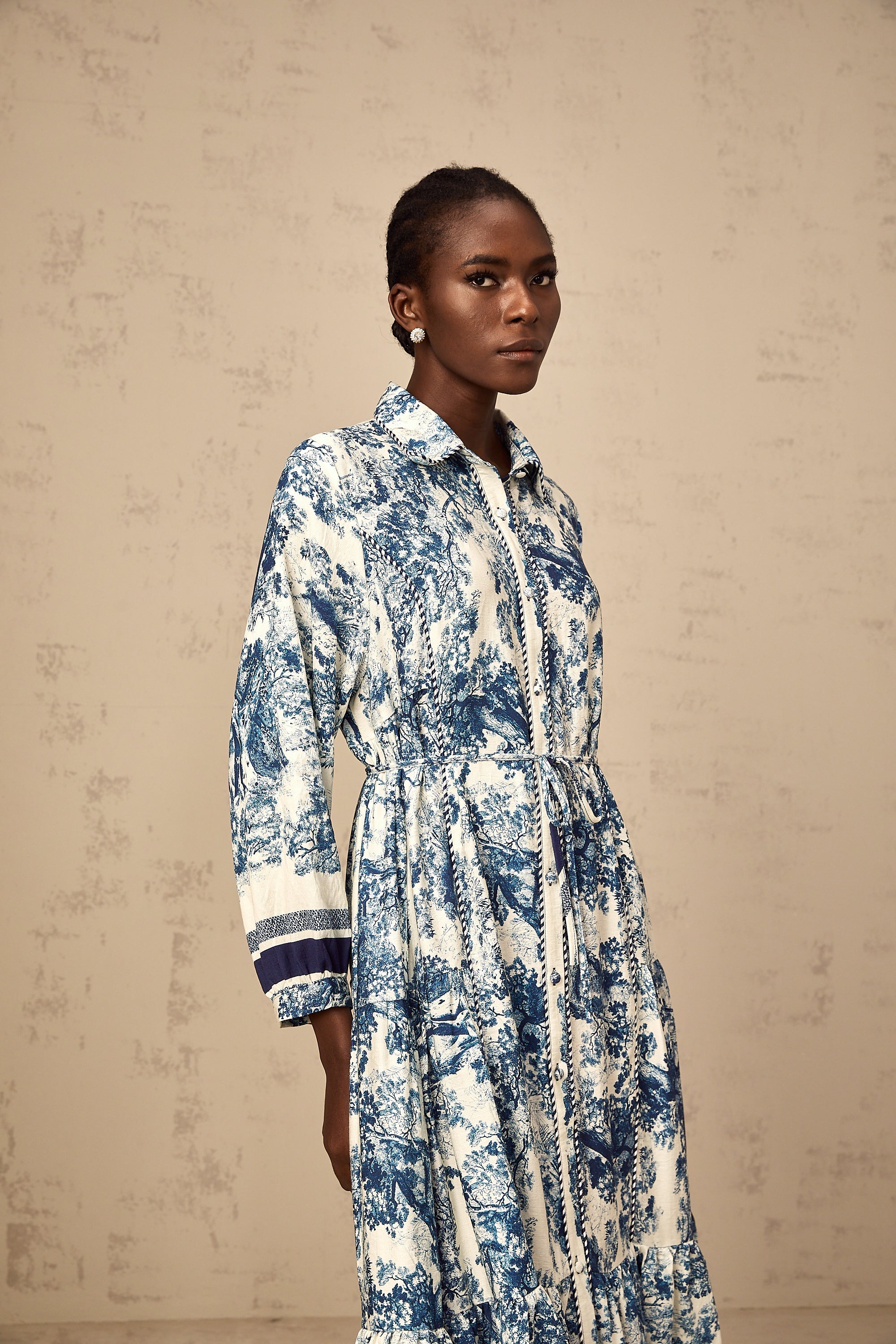 Adélaïde graphic-print midi dress in Blue