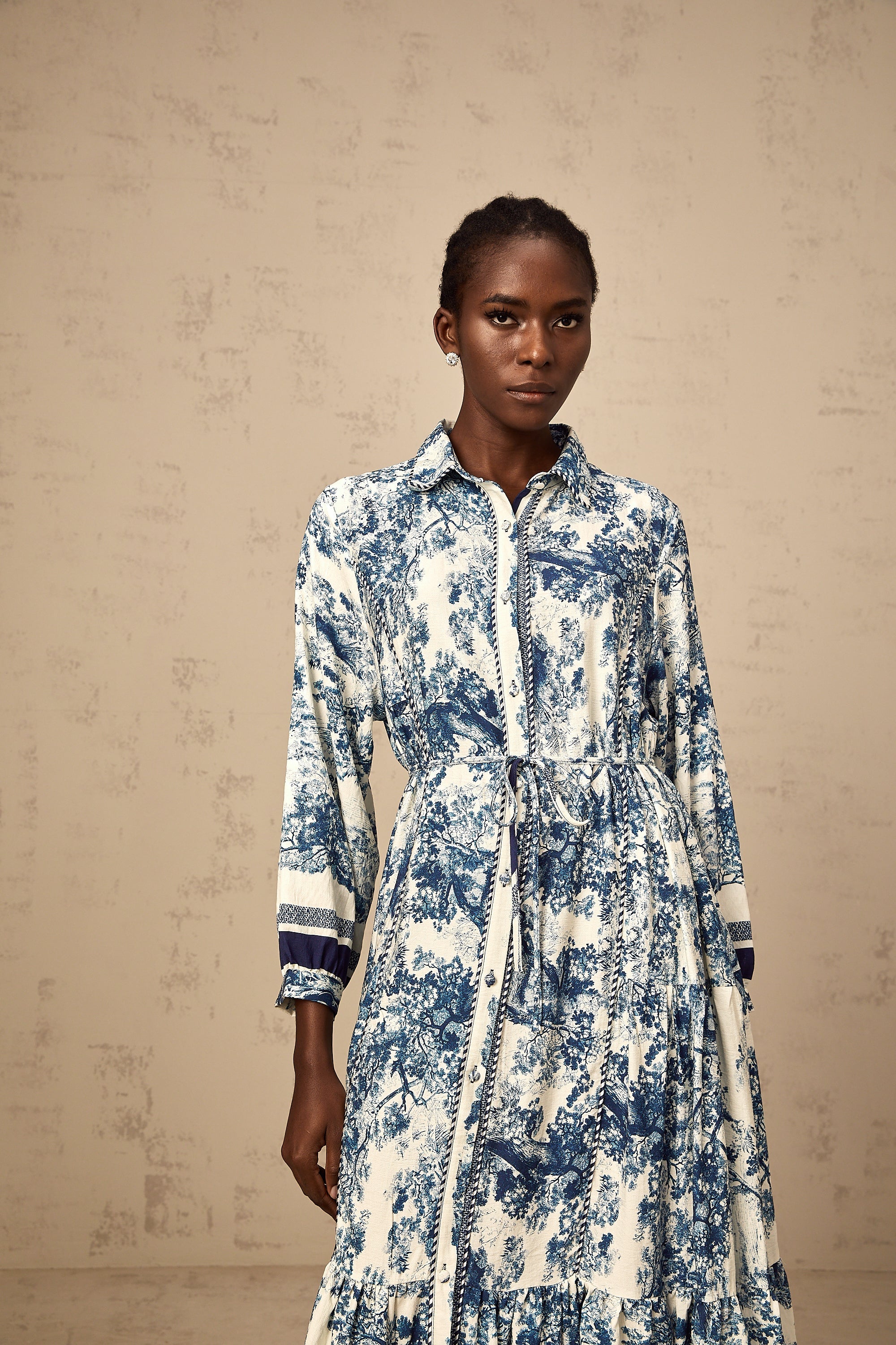 Adélaïde graphic-print midi dress in Blue