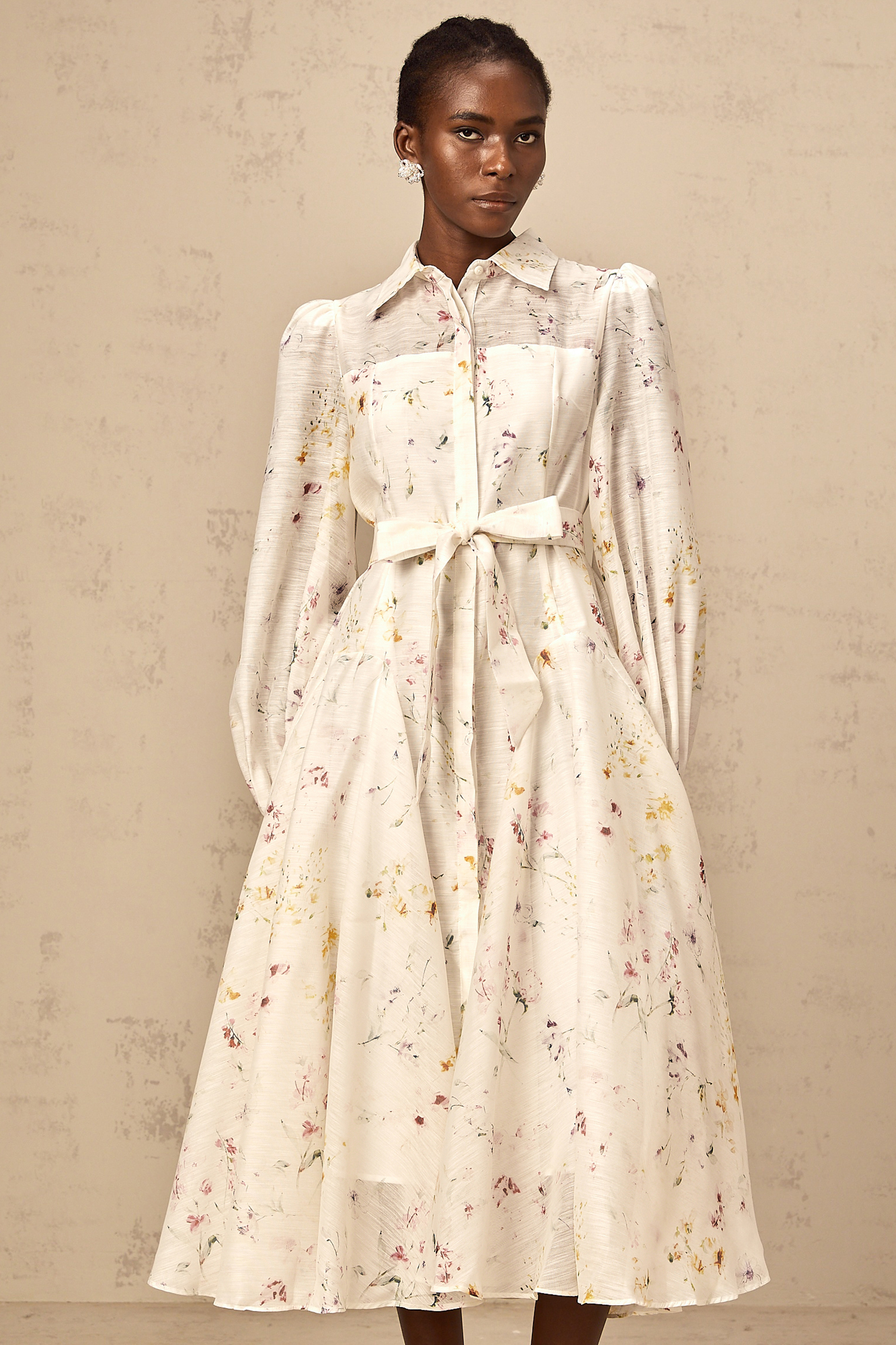 Zoé white floral-print tied midi dress