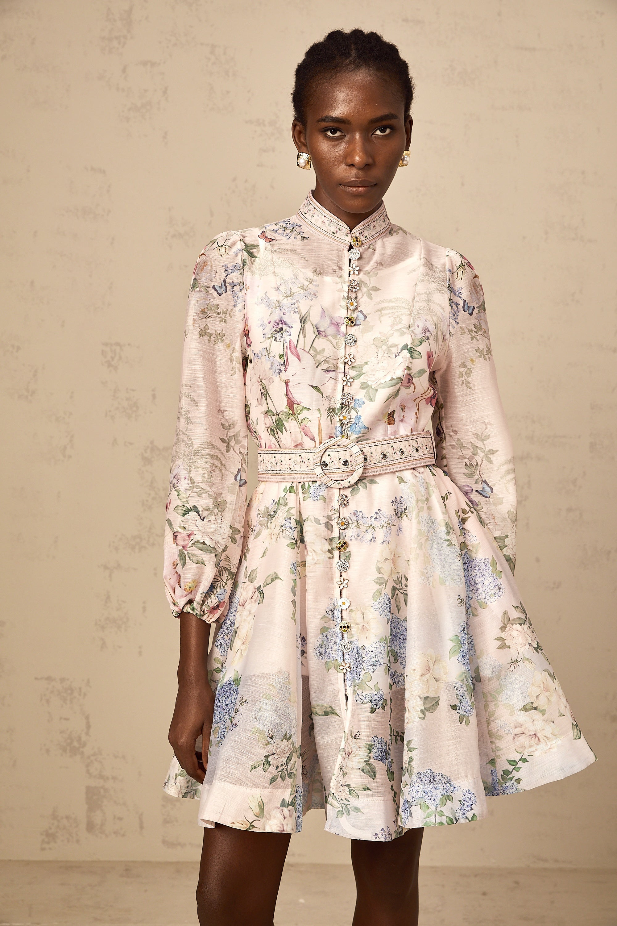 Fabienne light-pink floral-print mini dress