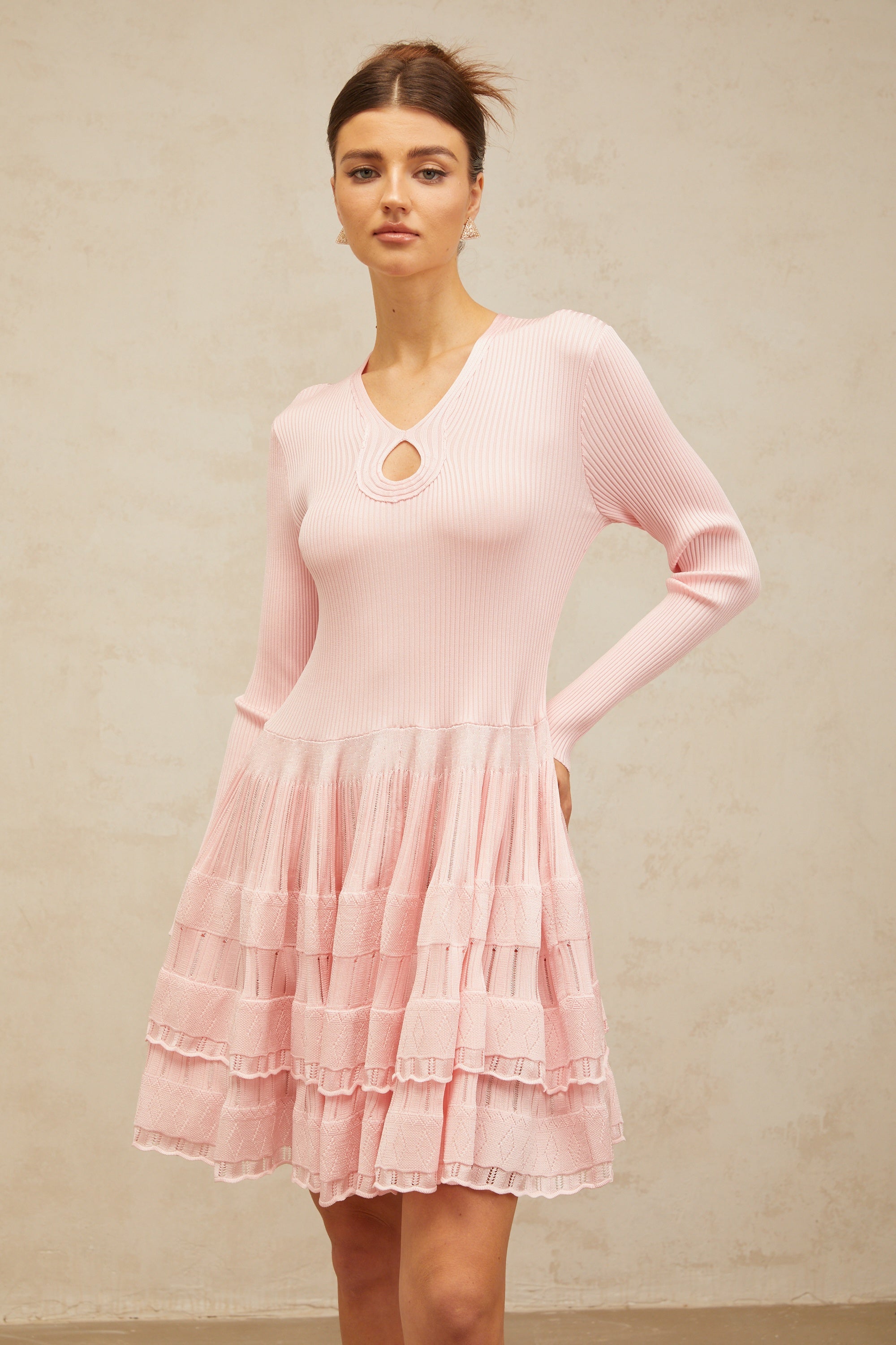 Mathilde pink keyhole-detail ribbed-knit mini dress