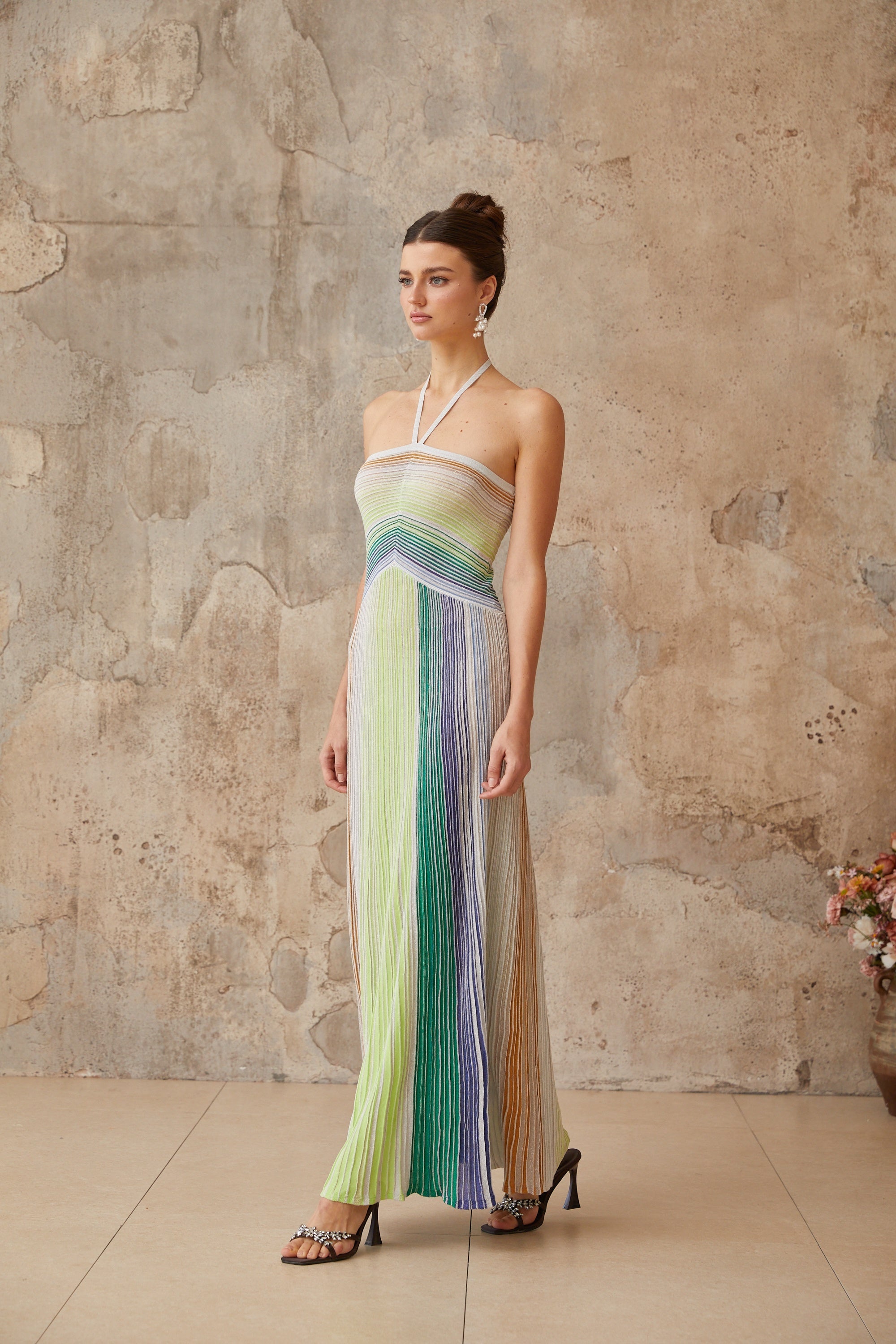 Serelith Metallic Knit Backless Maxi Dress