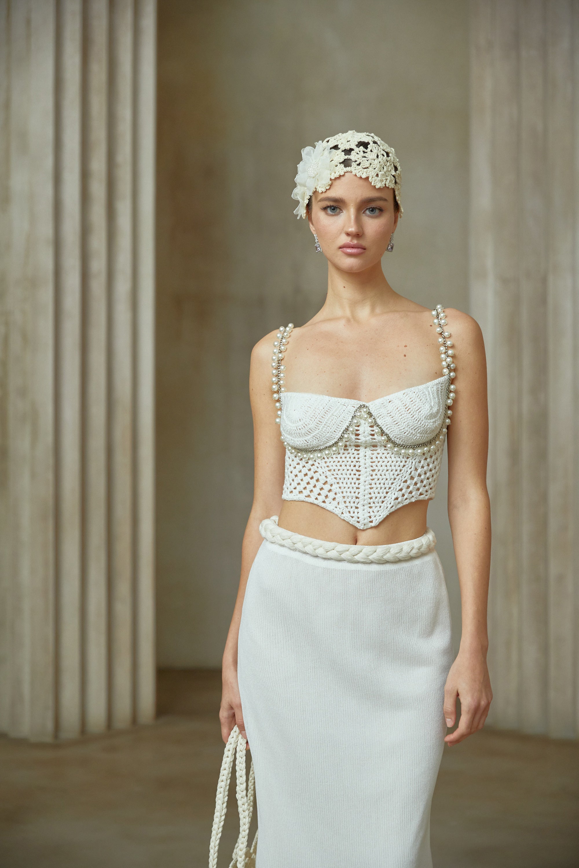 Prunelle Crochet Knit Two-Piece Top and Skirt Set
