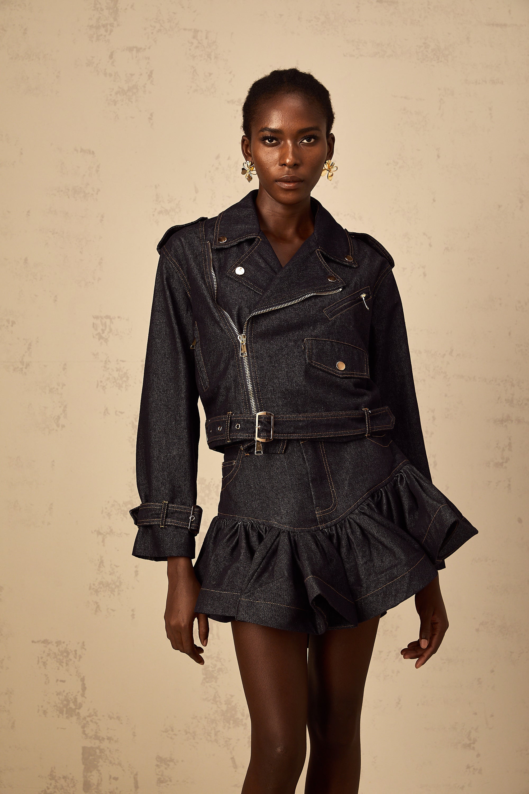 Florence Indigo Blue Contrast Stitching Denim Jacket