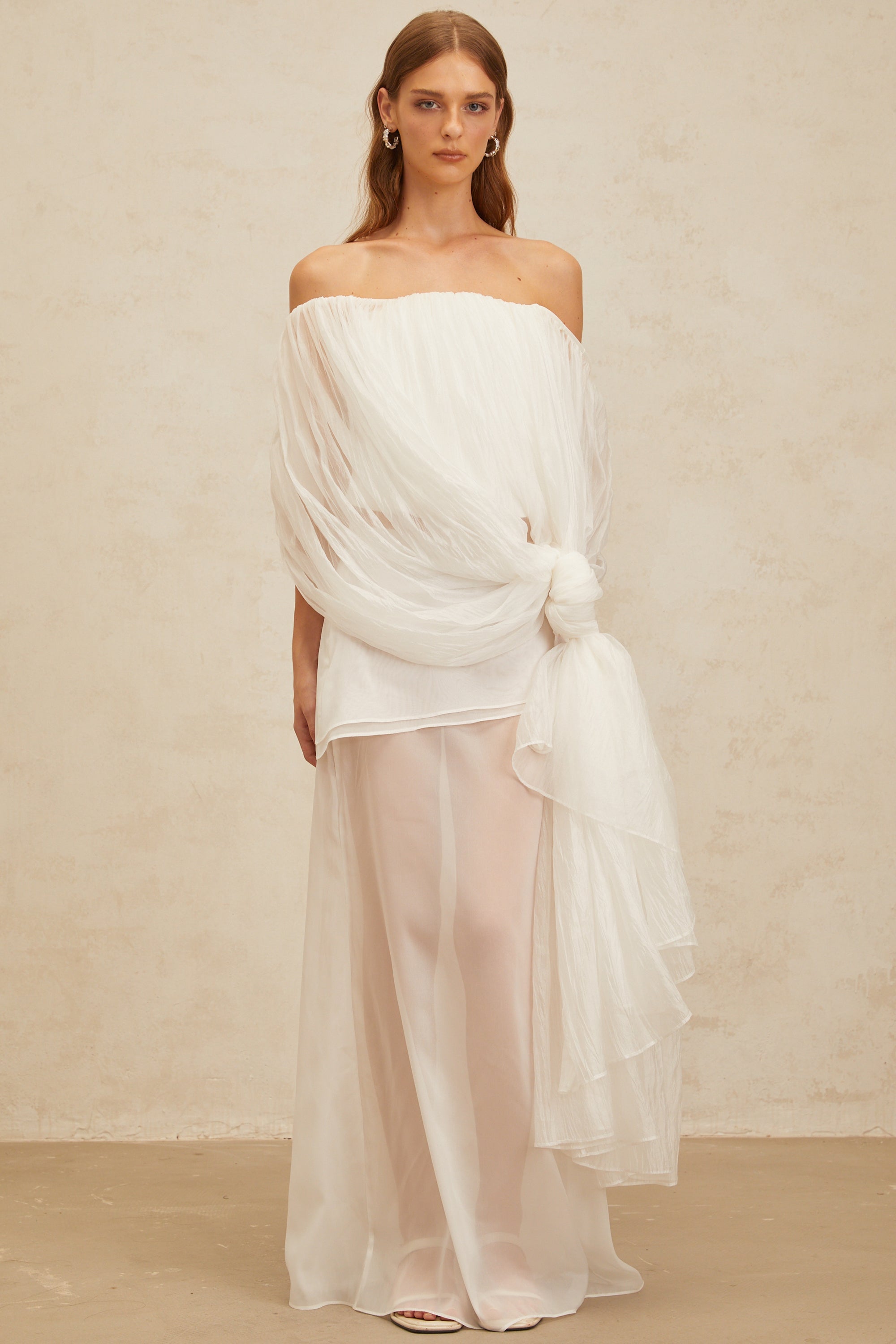 Lison White Asymmetrical Tulle Matching Set