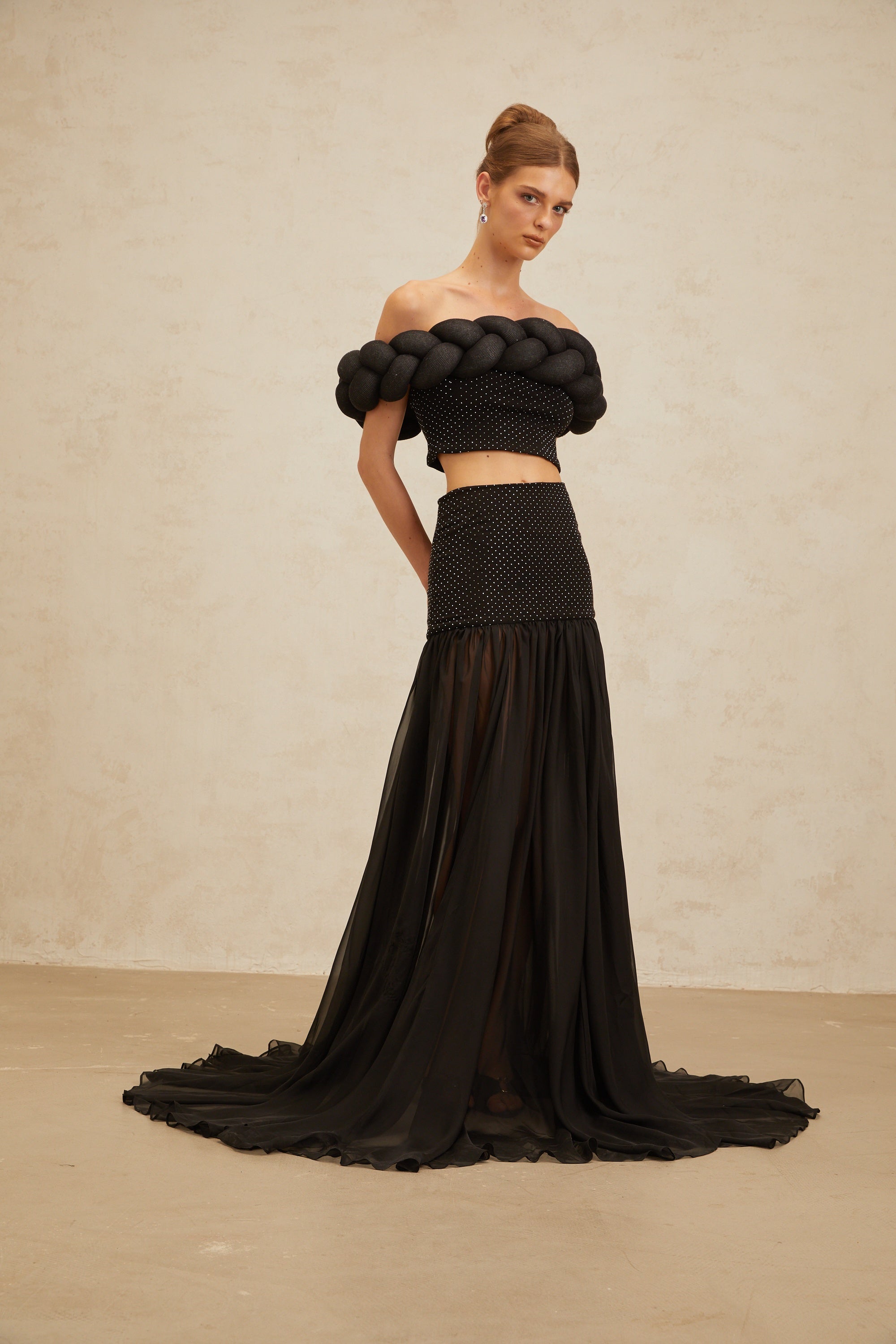 Camille Black Embellished Tulle Panel Maxi Skirt
