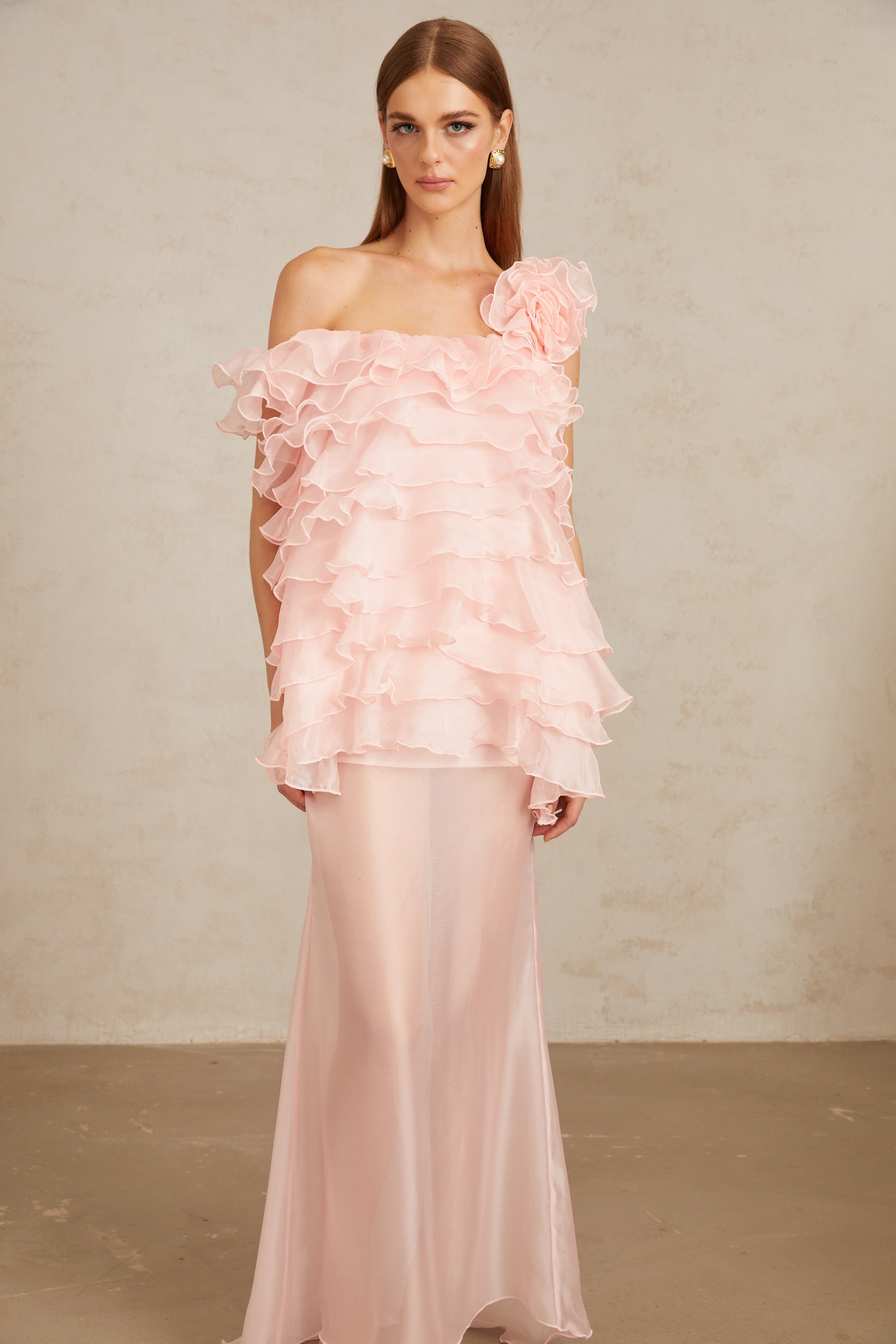 Rosalie Pink Layered Ruffled Floral Dress & Skirt Set