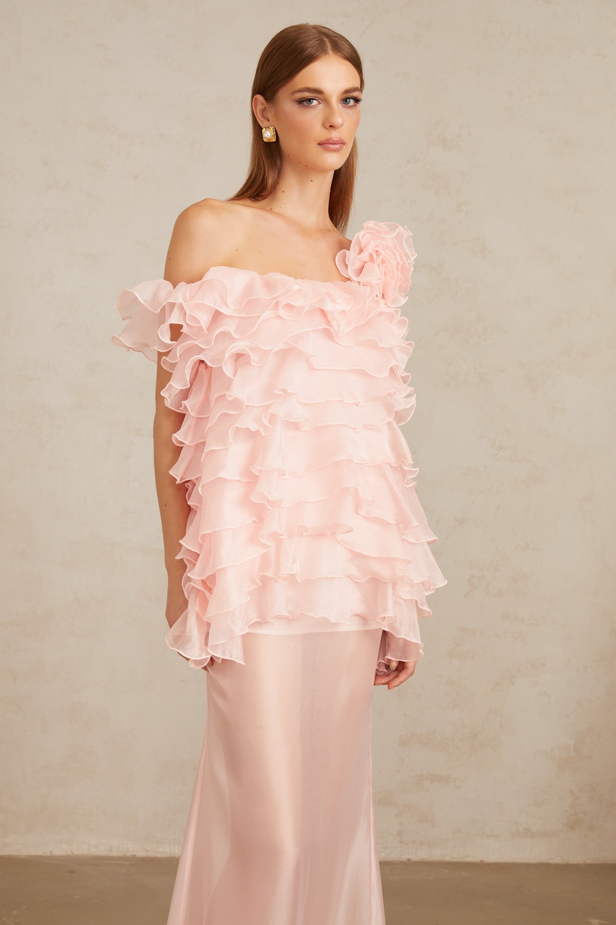 Rosalie Pink Layered Ruffled Floral Dress & Skirt Set